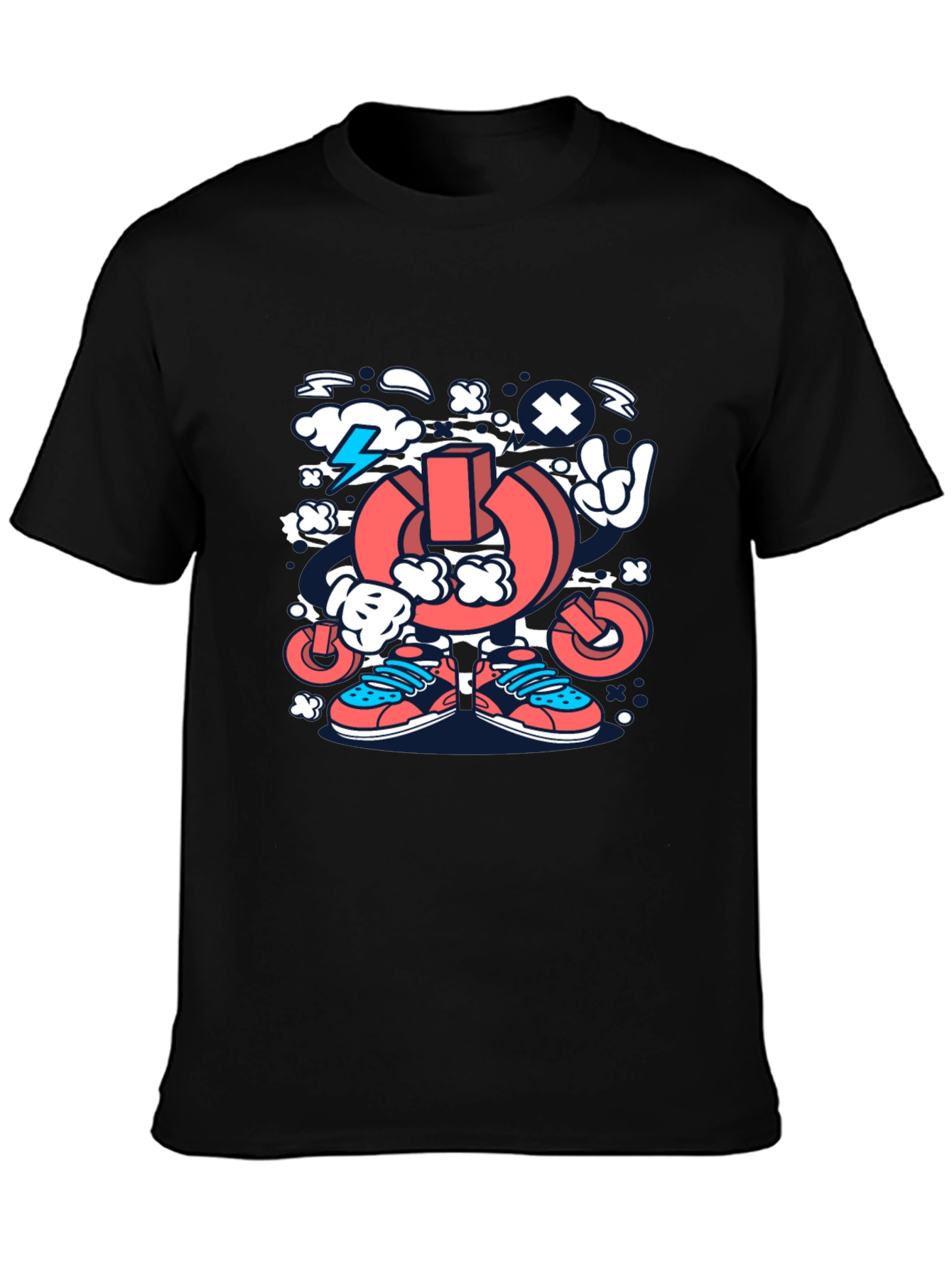 Cartoon Power Button Black T-Shirt