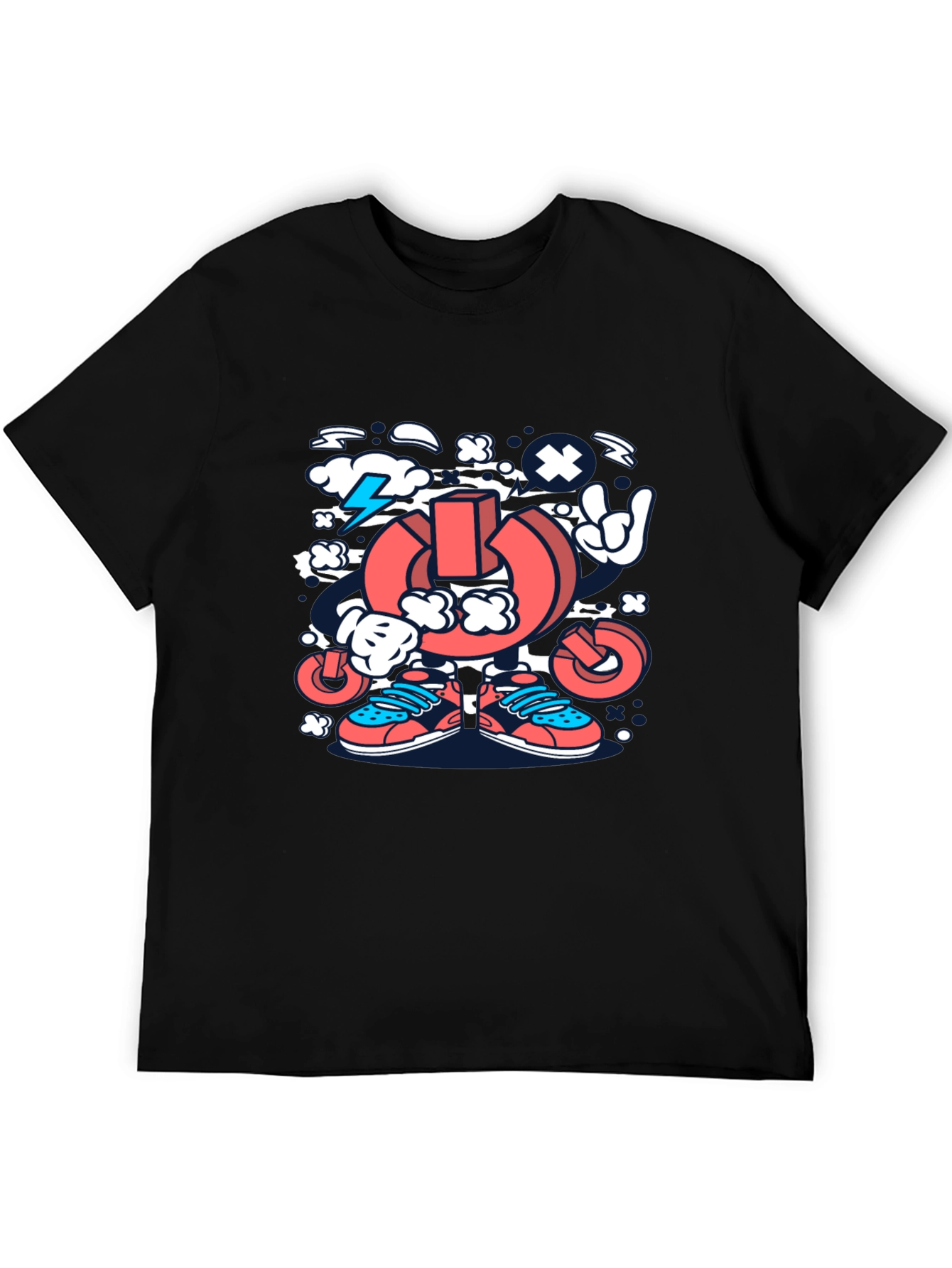 Cartoon Power Button Black T-Shirt