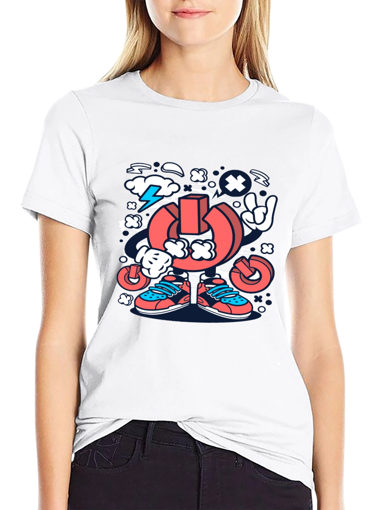 Cartoon Power Button Black T-Shirt
