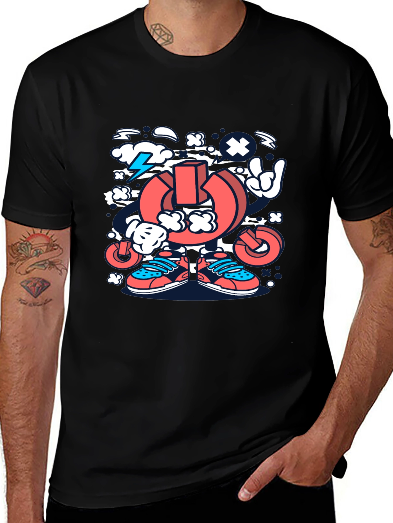 Cartoon Power Button Black T-Shirt