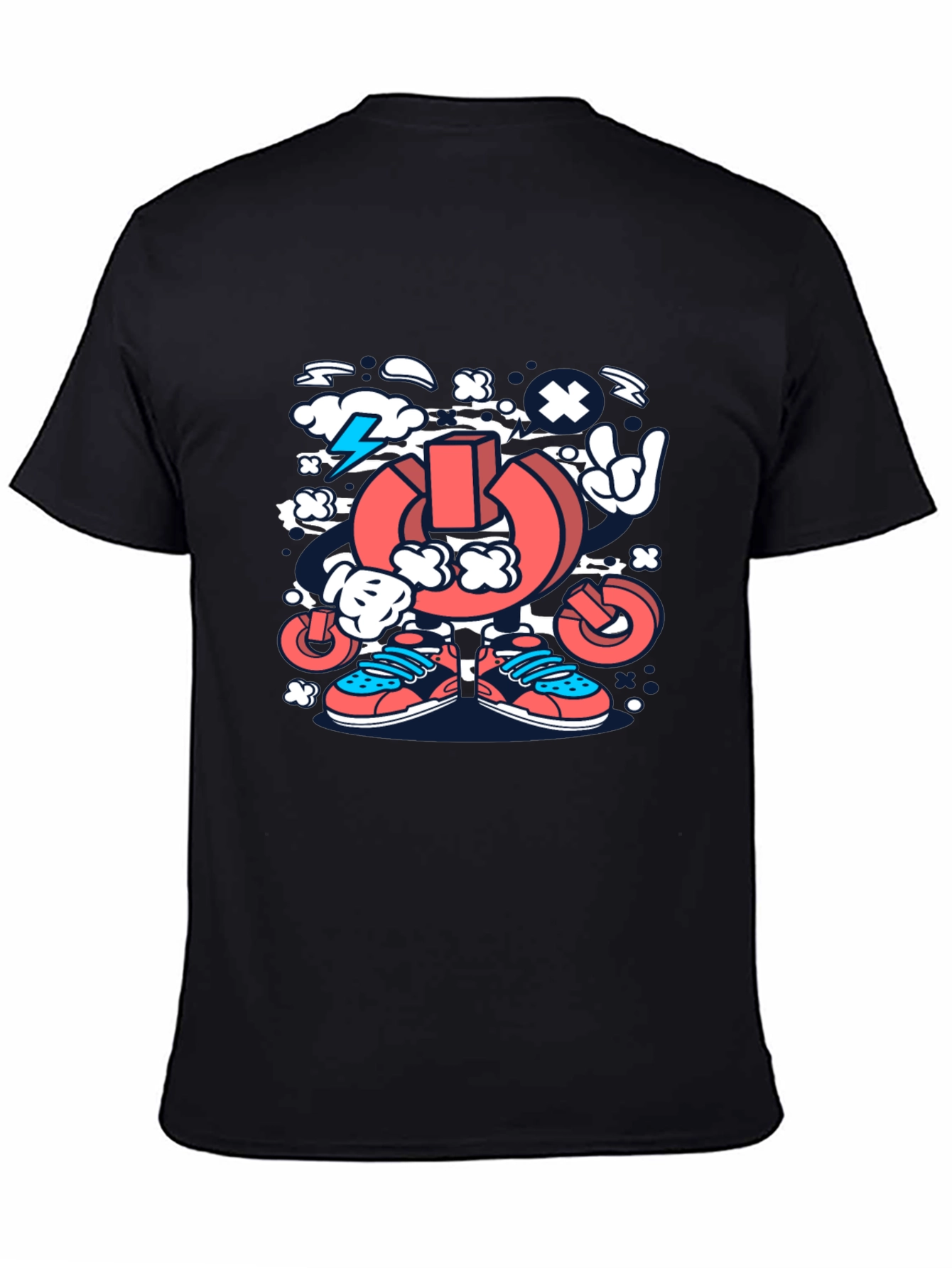 Cartoon Power Button Black T-Shirt