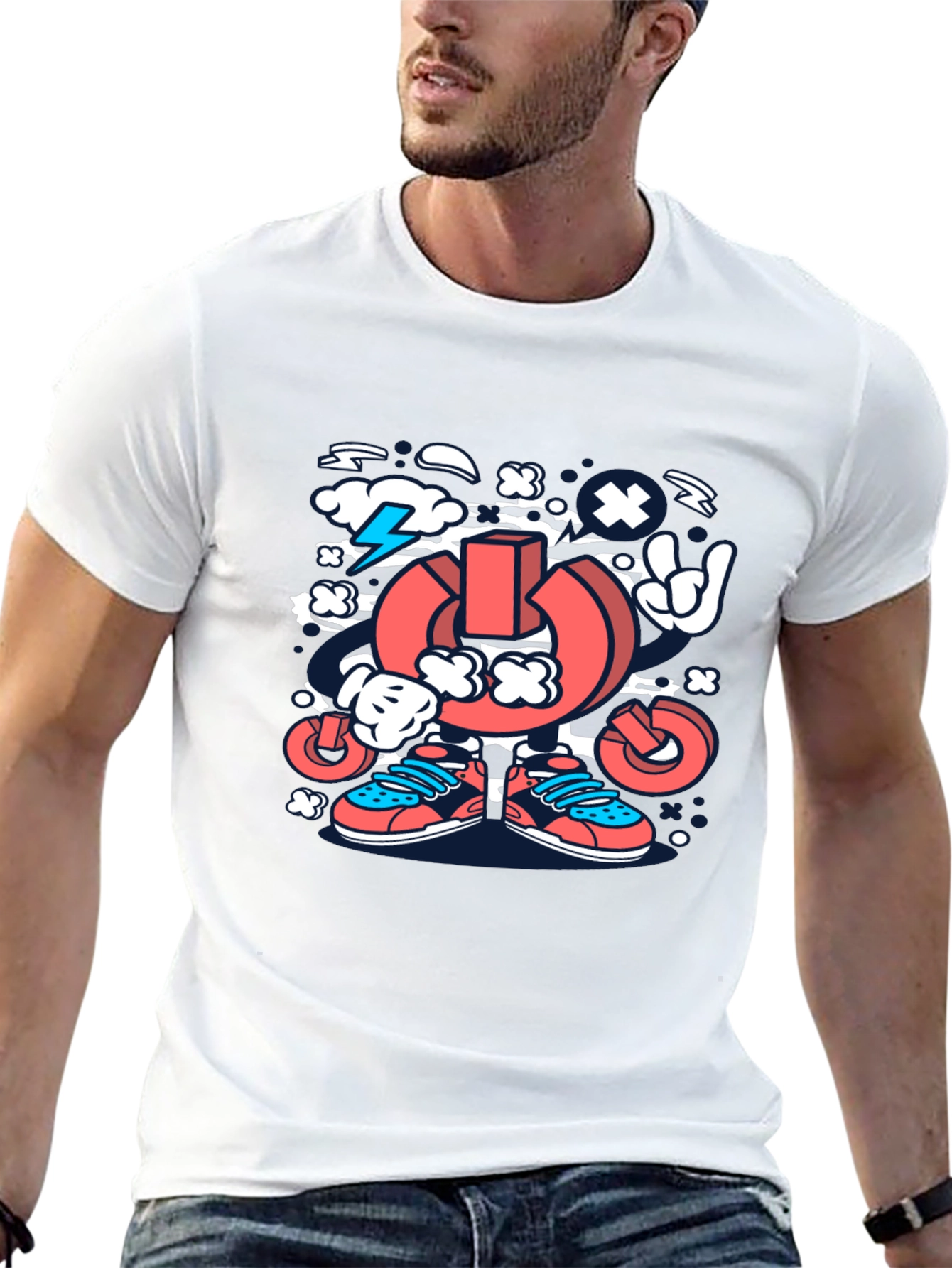 Cartoon Power Button Black T-Shirt