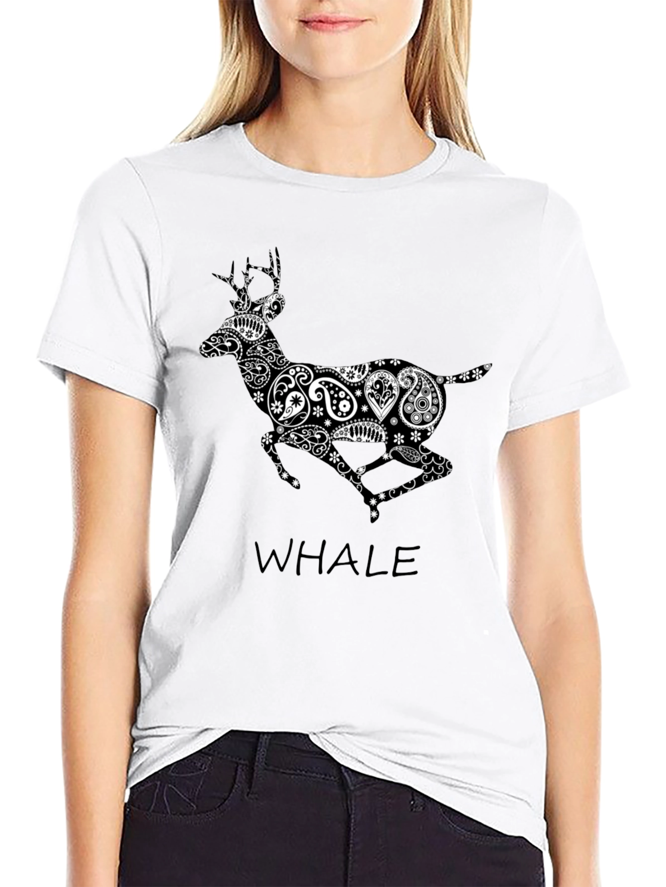 Paisley Deer Graphic Tee - Stylish Black T-Shirt