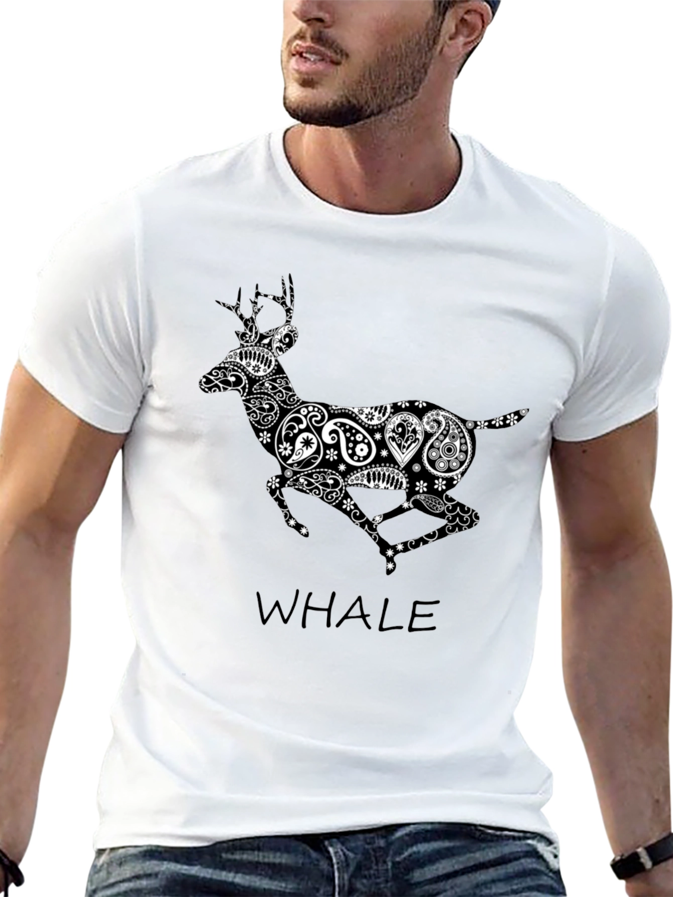 Paisley Deer Graphic Tee - Stylish Black T-Shirt