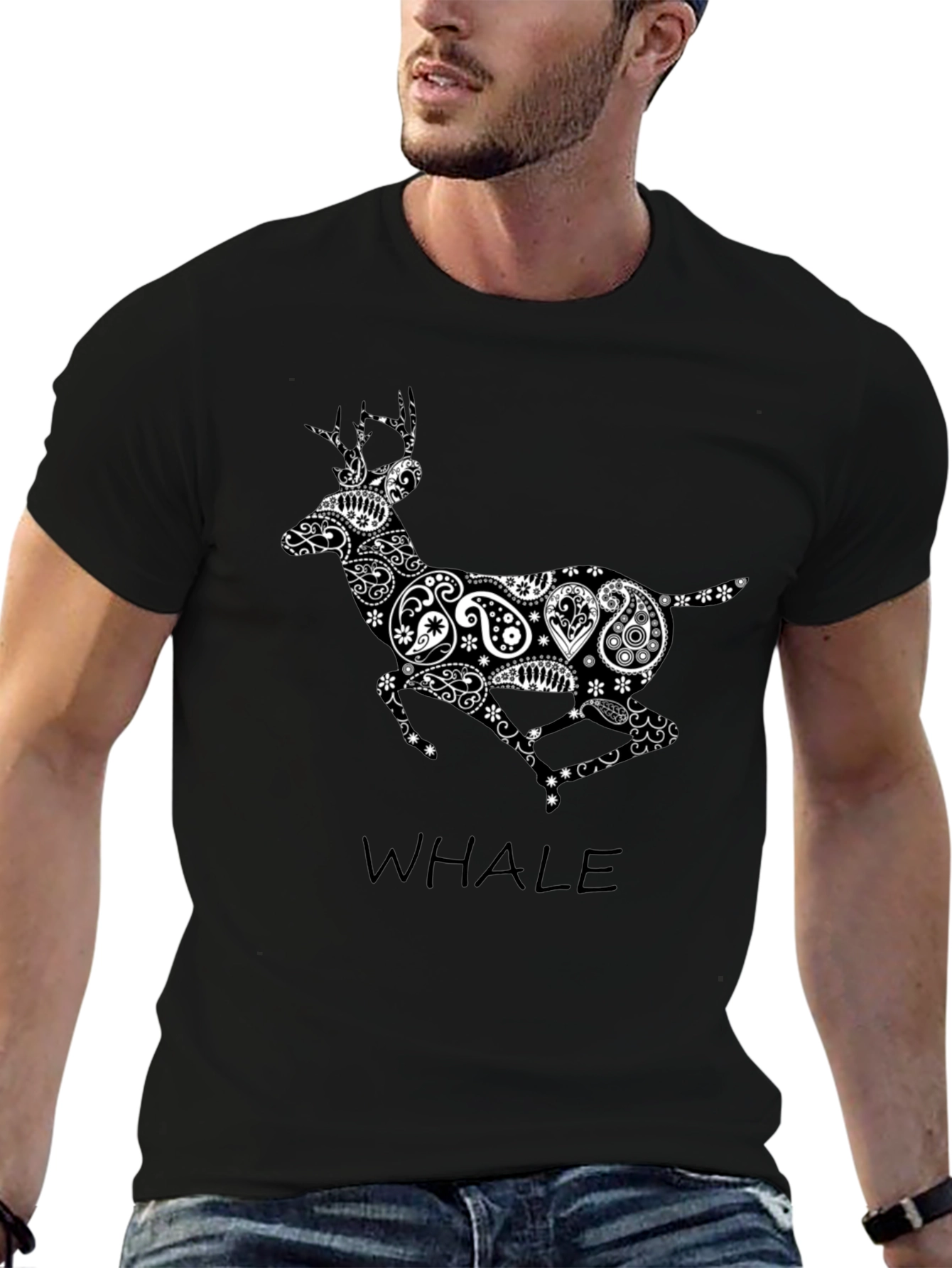 Paisley Deer Graphic Tee - Stylish Black T-Shirt