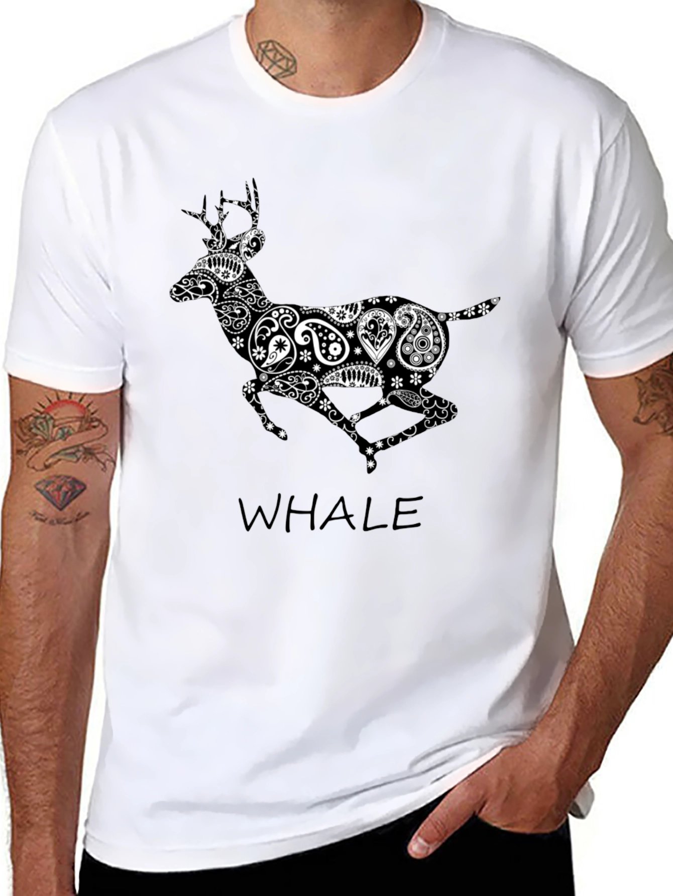Paisley Deer Graphic Tee - Stylish Black T-Shirt