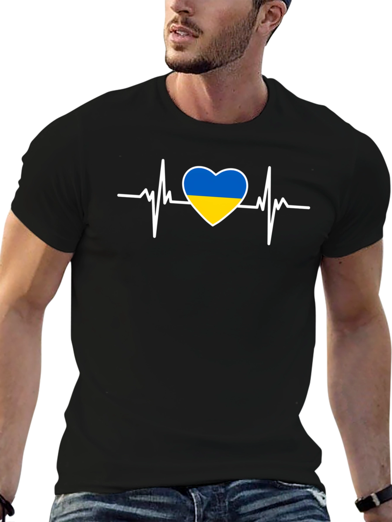 Ukraine Heartbeat Graphic Tee - Black