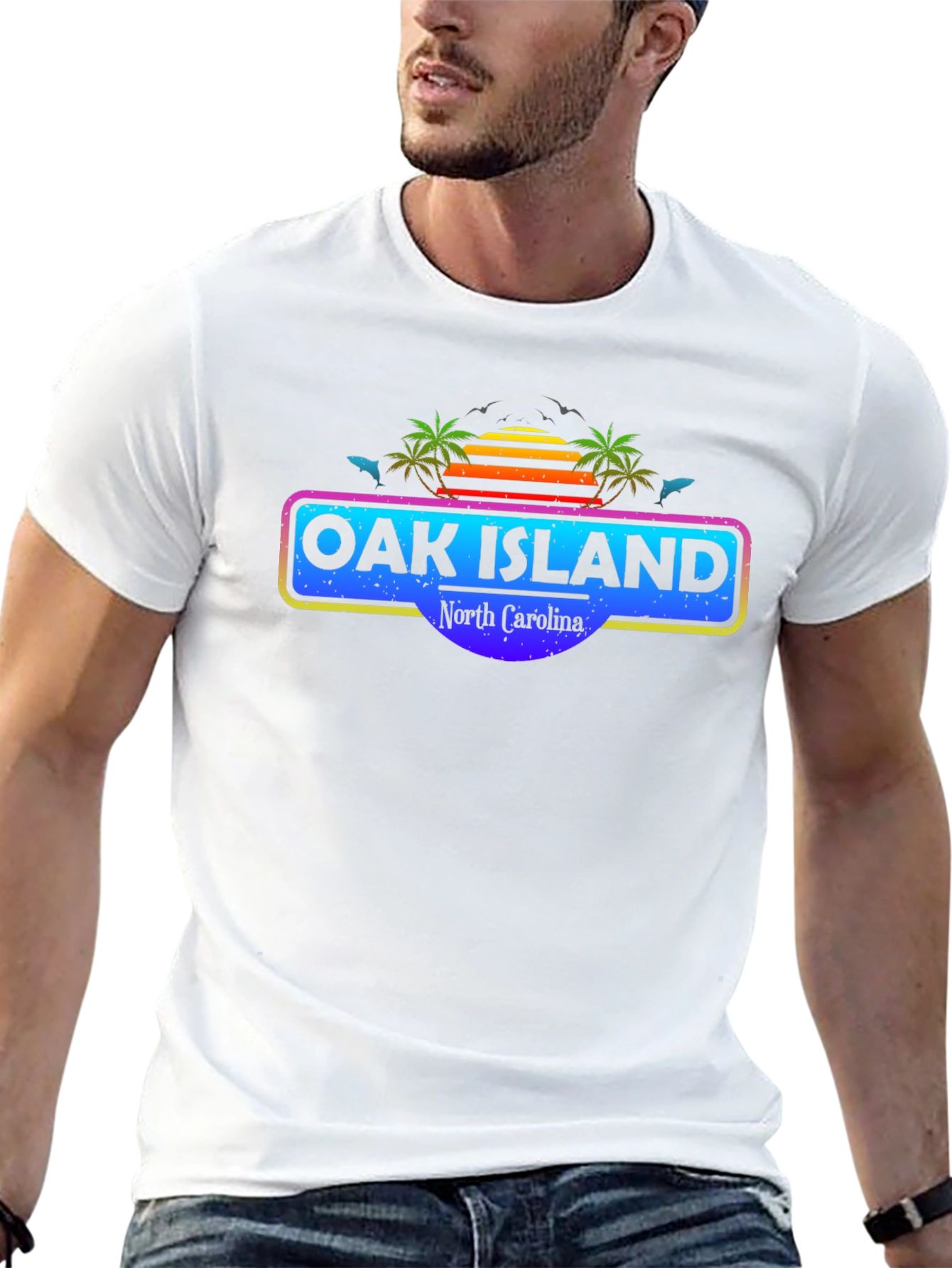 Oak Island North Carolina Retro Graphic T-Shirt