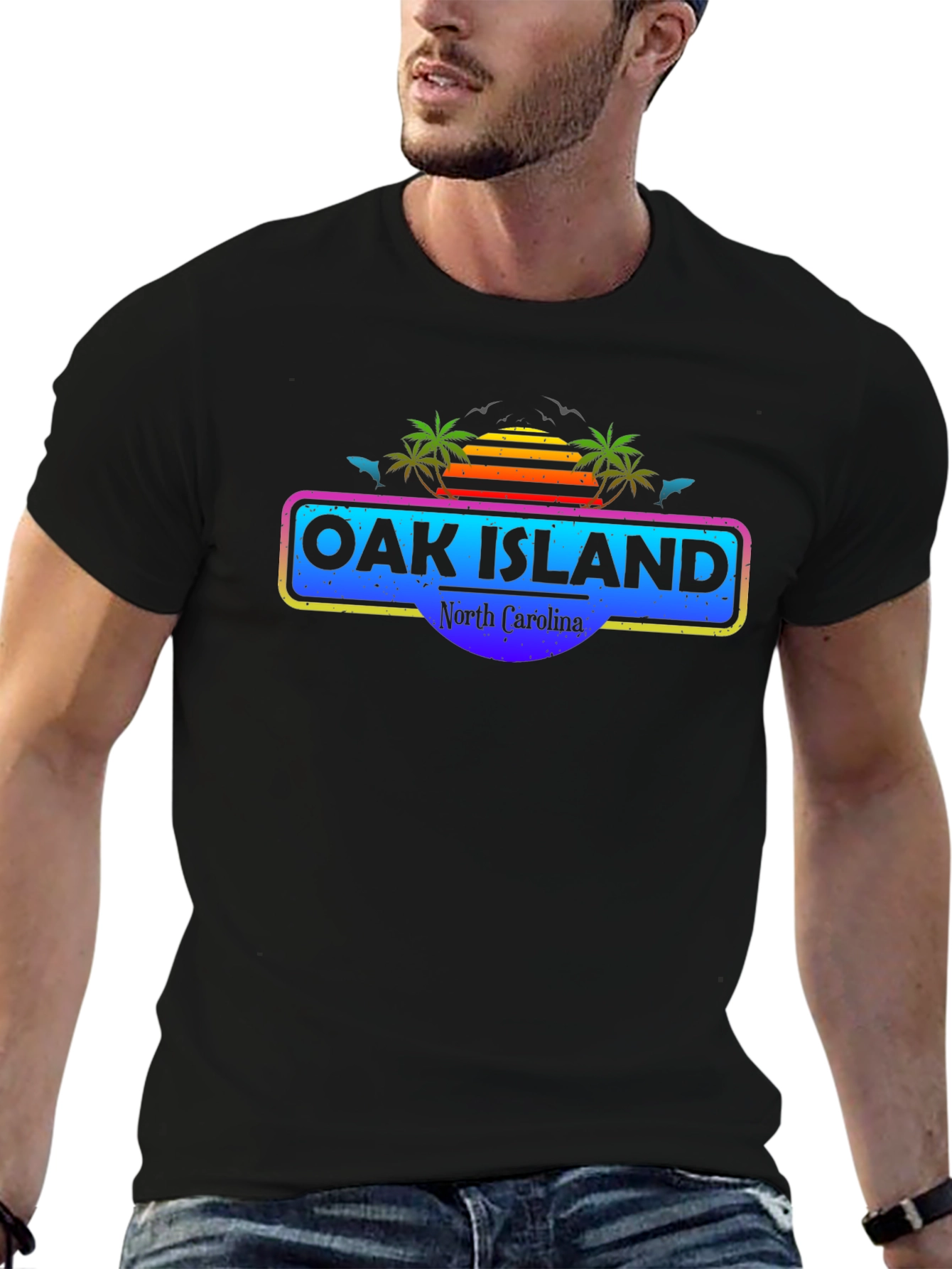 Oak Island North Carolina Retro Graphic T-Shirt