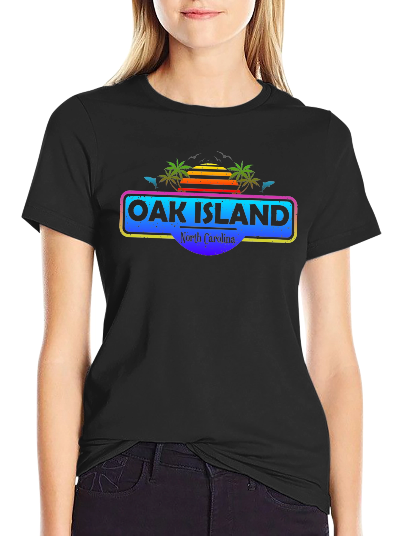 Oak Island North Carolina Retro Graphic T-Shirt