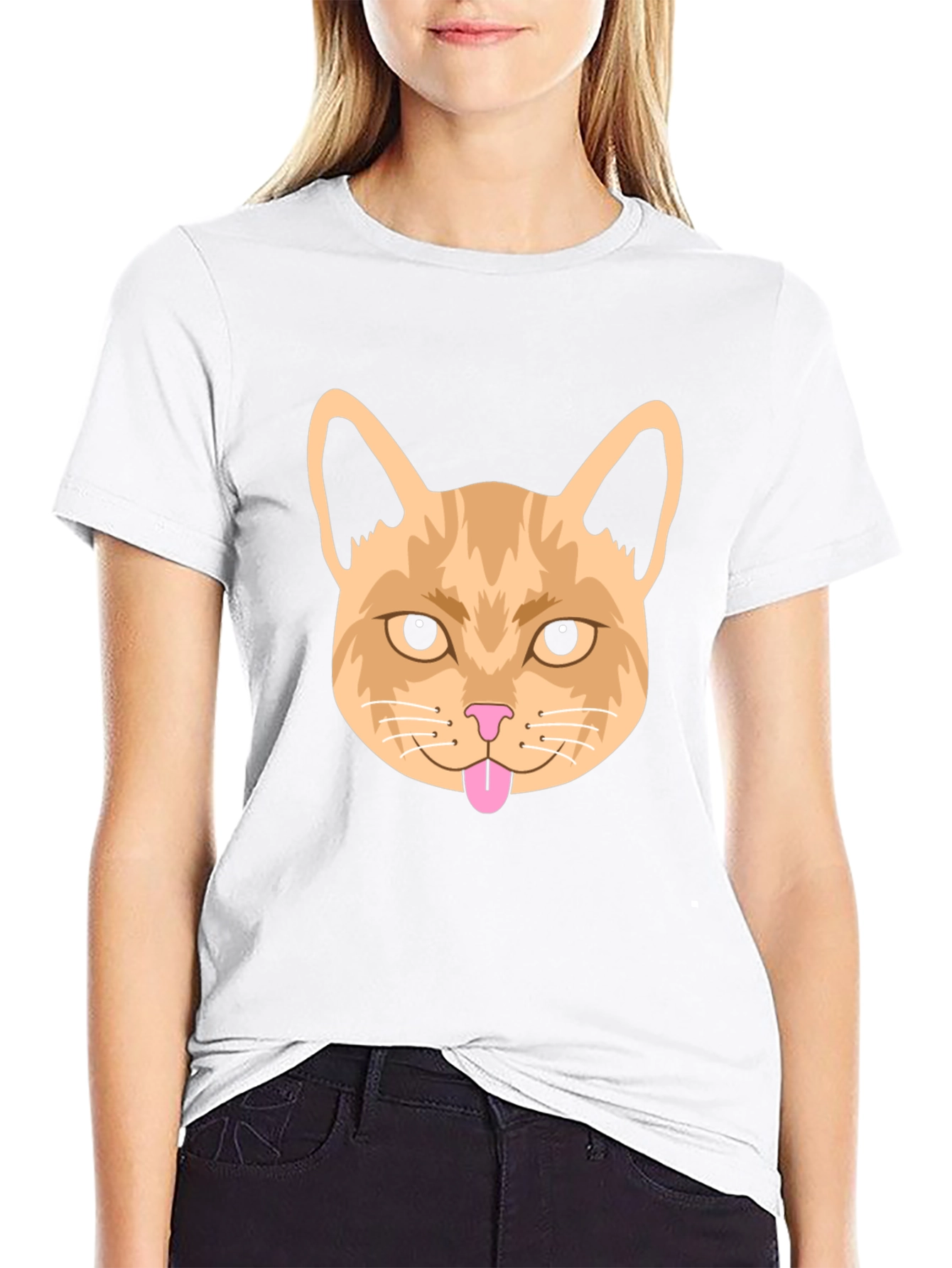 Funny Cat Face Graphic Tee - Black