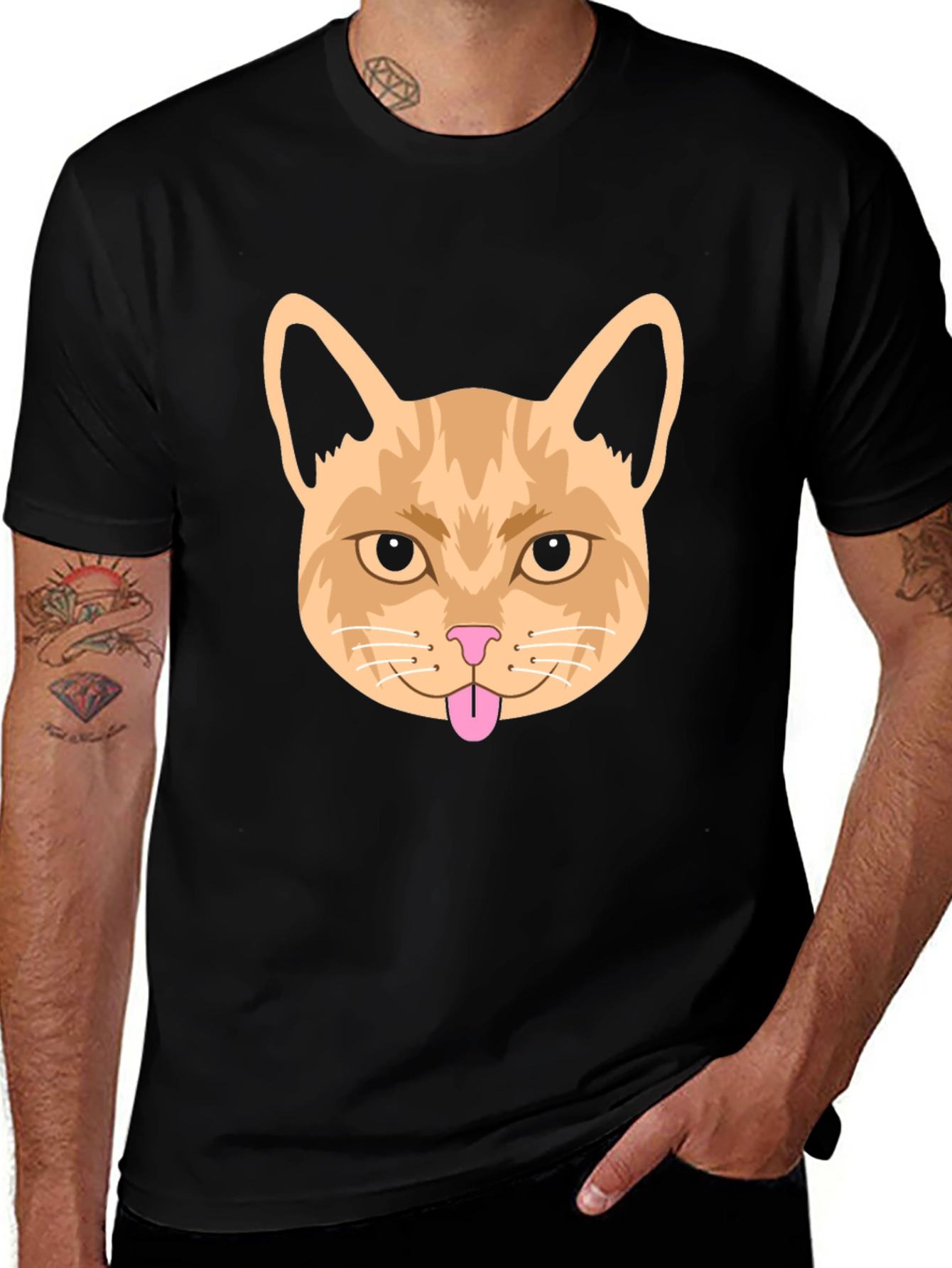 Funny Cat Face Graphic Tee - Black
