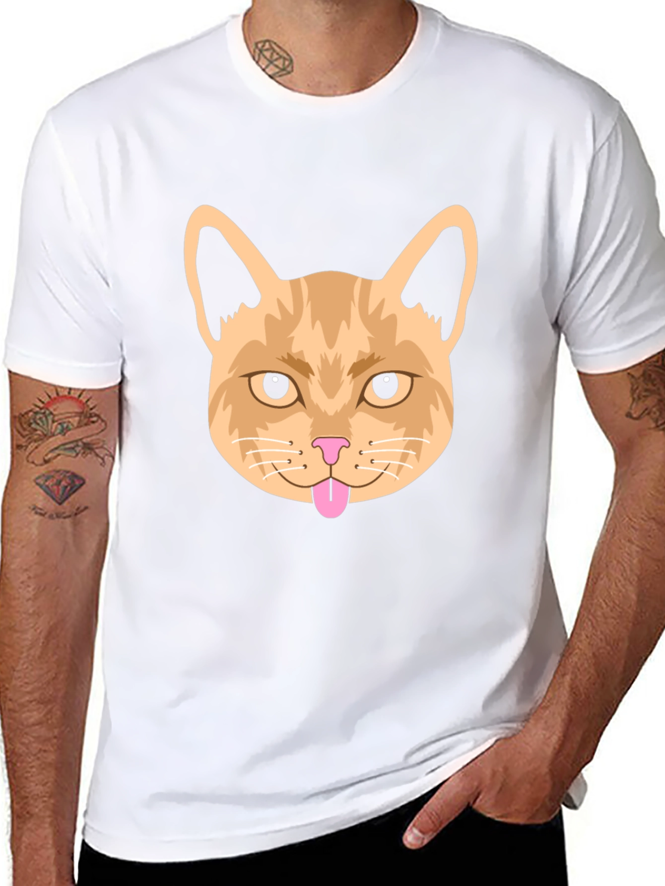 Funny Cat Face Graphic Tee - Black