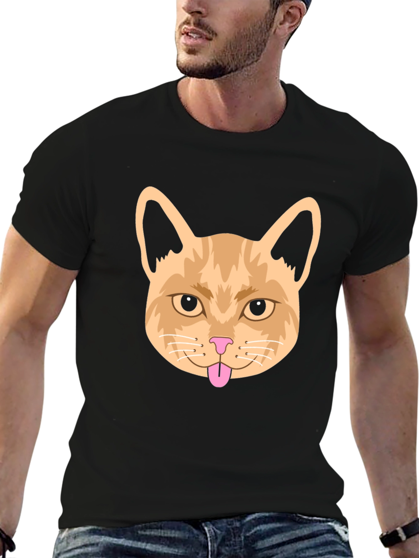Funny Cat Face Graphic Tee - Black