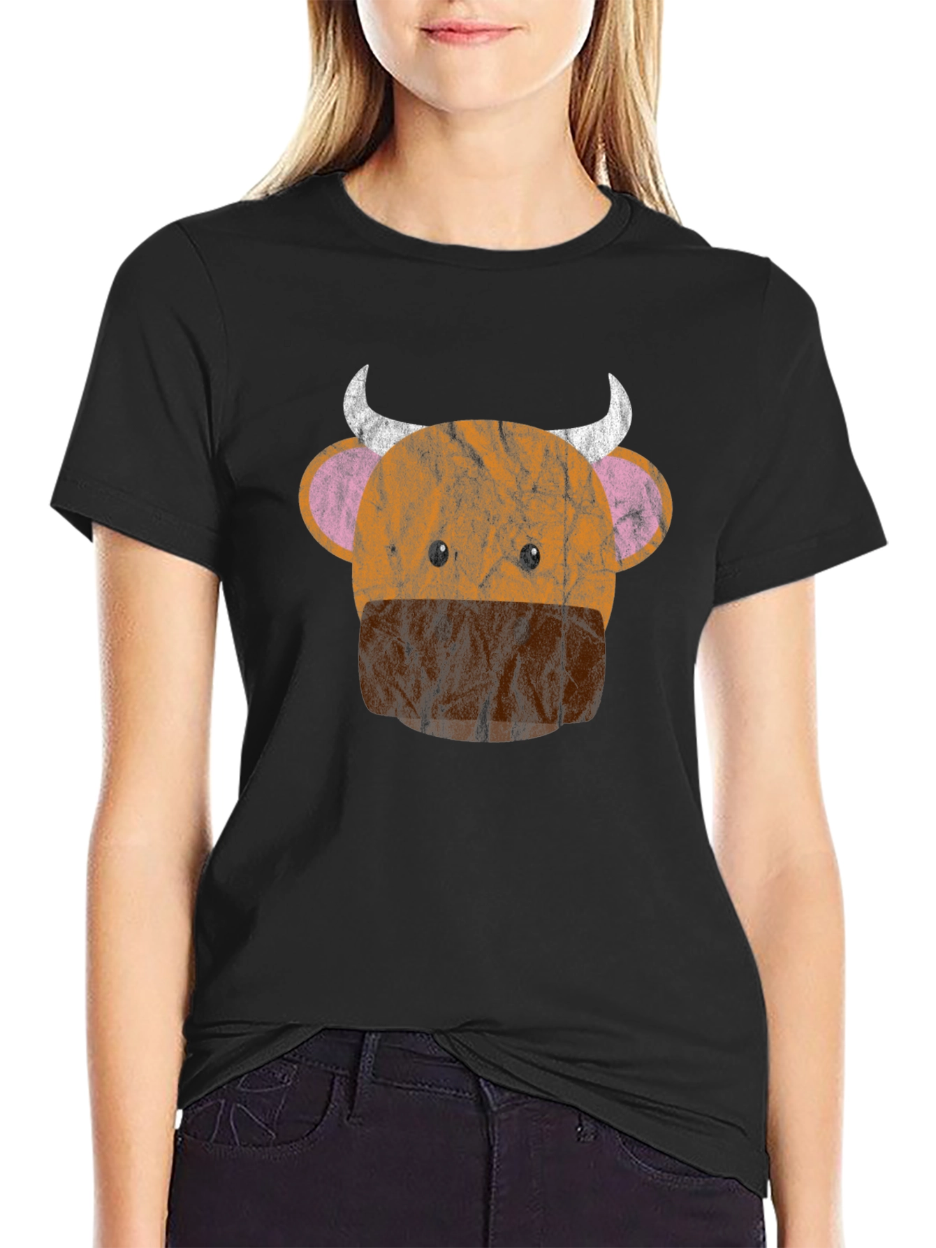 Funny Cow Face Graphic T-Shirt