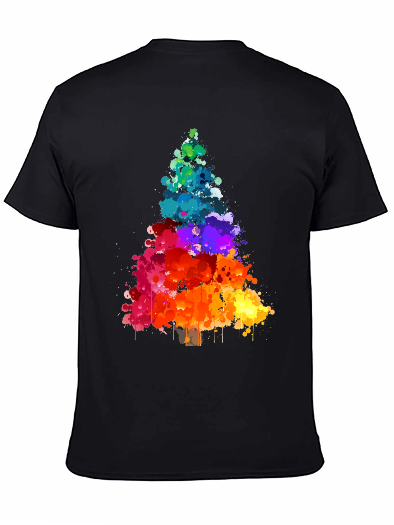 Rainbow Splatter Christmas Tree Black T-Shirt