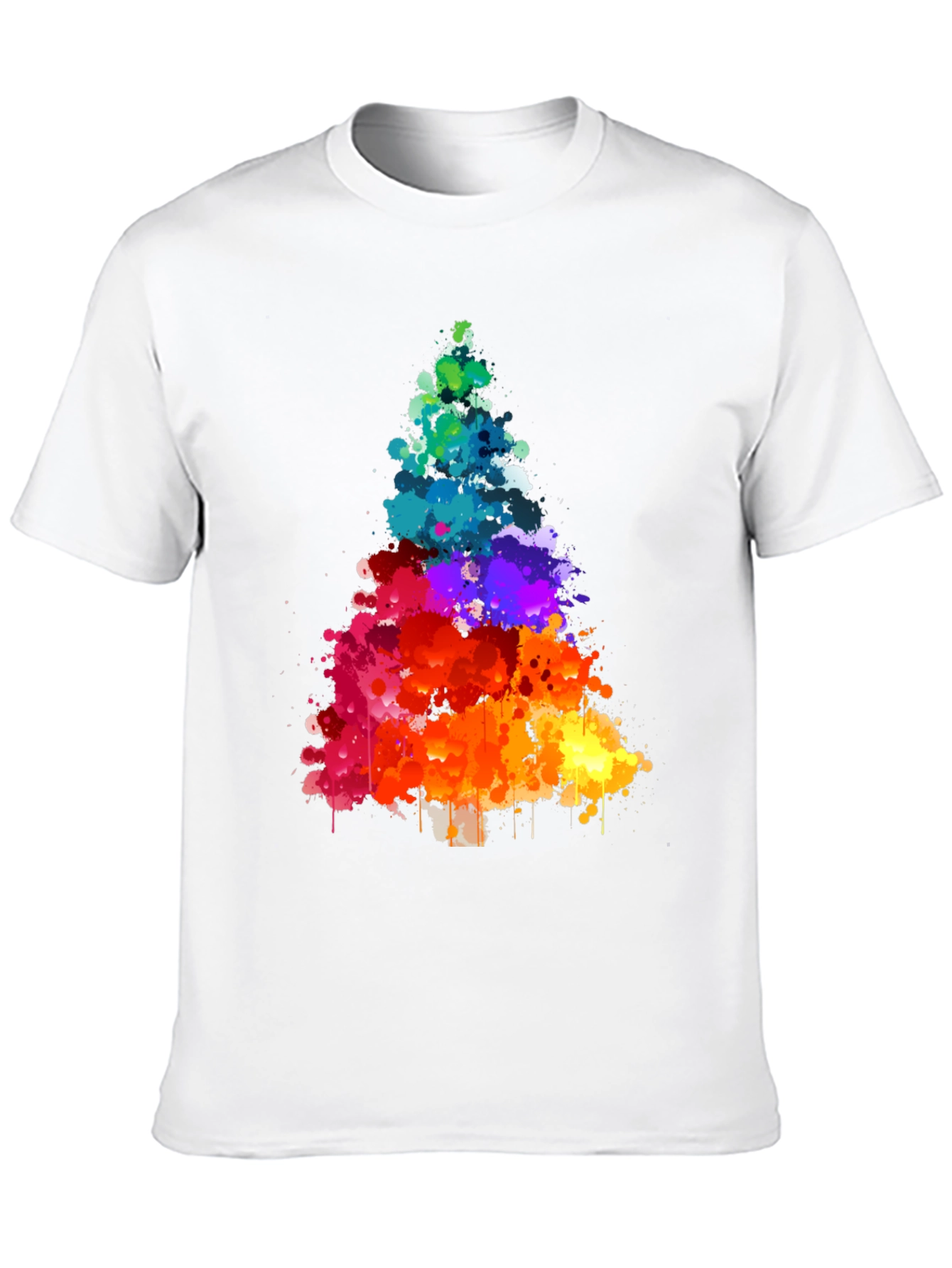 Rainbow Splatter Christmas Tree Black T-Shirt