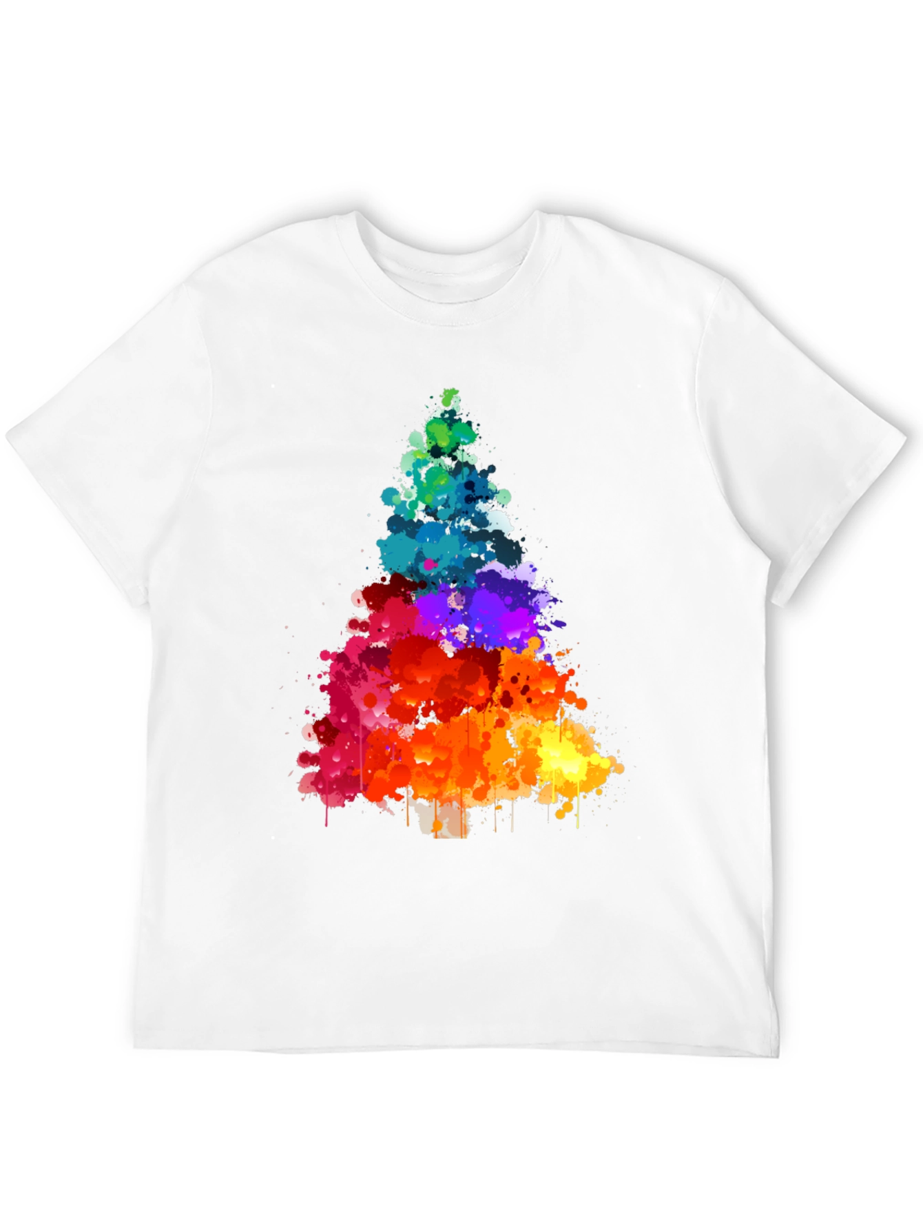 Rainbow Splatter Christmas Tree Black T-Shirt