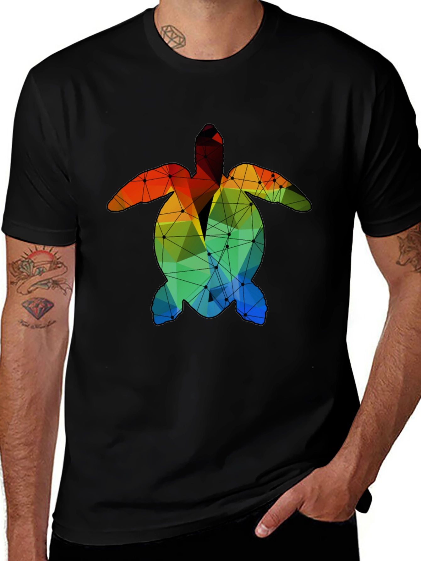 Geometric Turtle Graphic Tee - Black