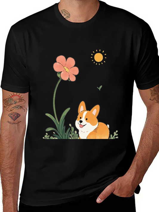 Corgi & Flower Graphic Tee - Cute Casual Style