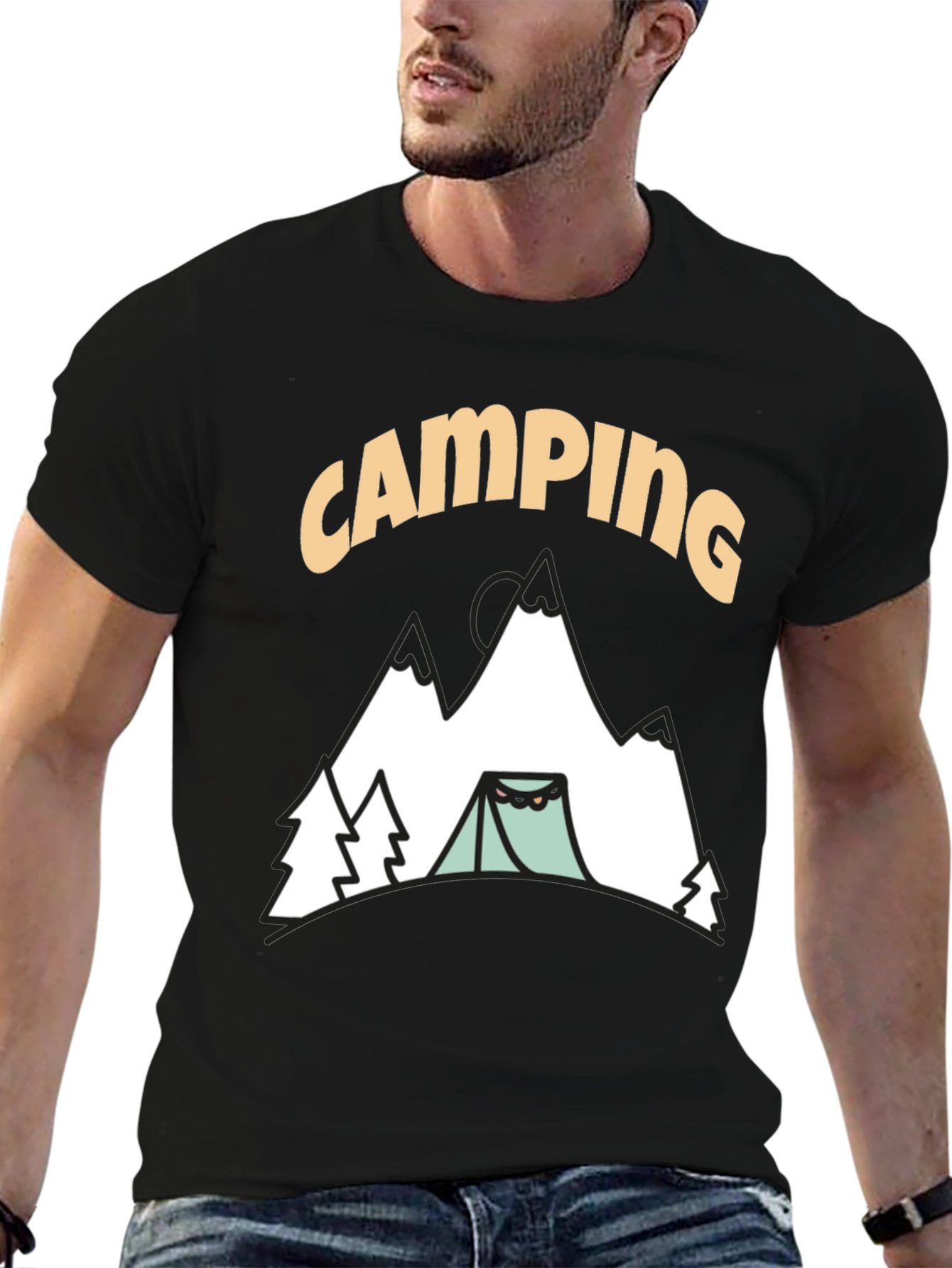 Camping Graphic T-Shirt - Black Cotton Tee