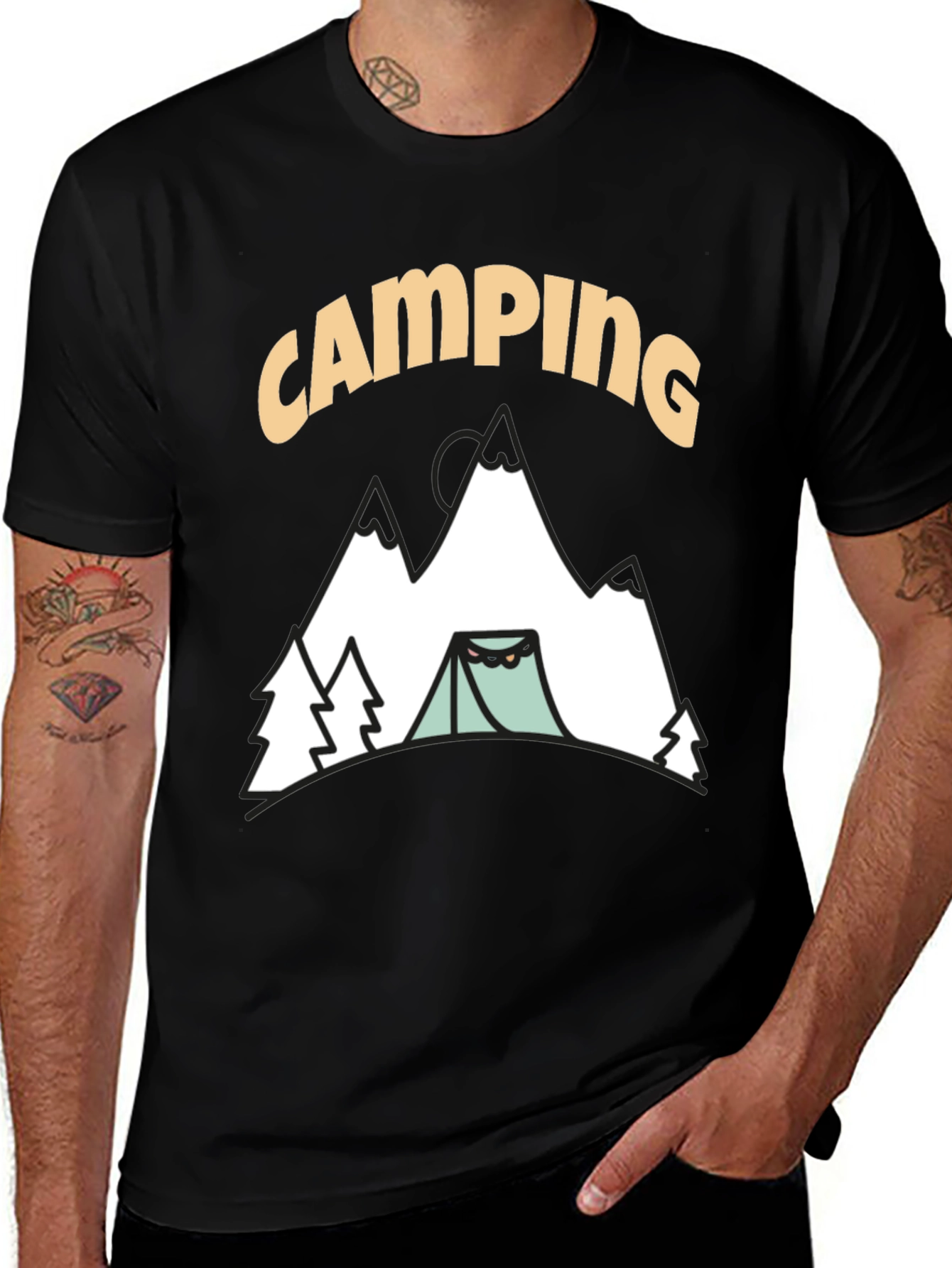 Camping Graphic T-Shirt - Black Cotton Tee