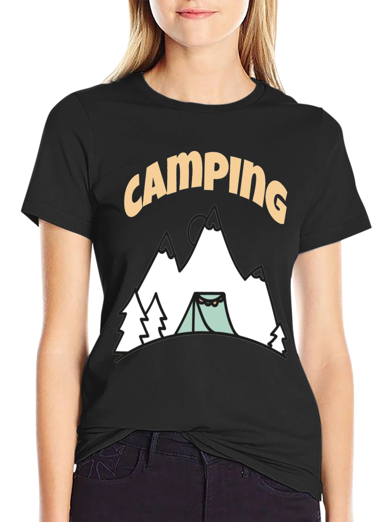 Camping Graphic T-Shirt - Black Cotton Tee