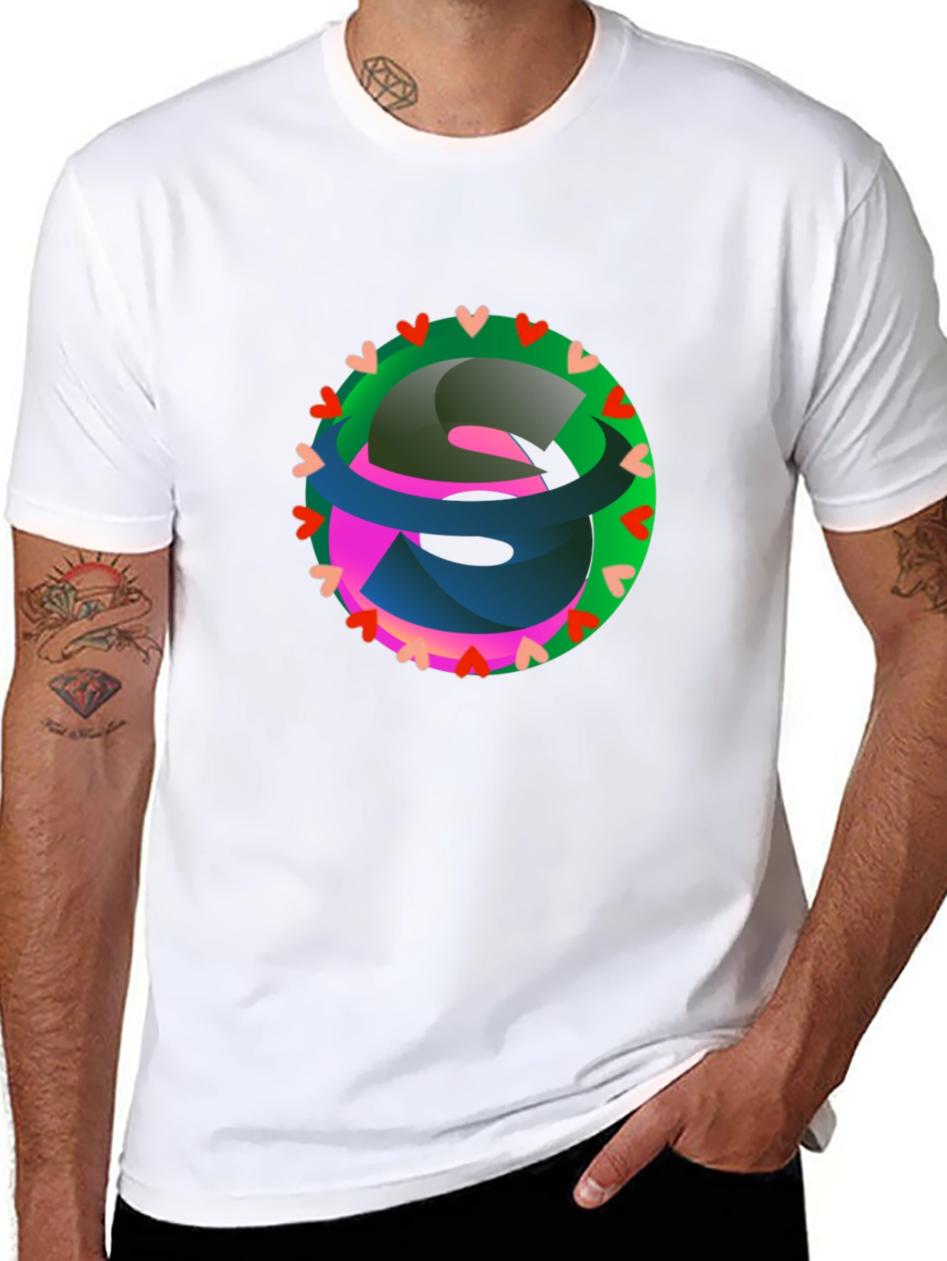 Abstract Heart Circle Graphic Black T-Shirt