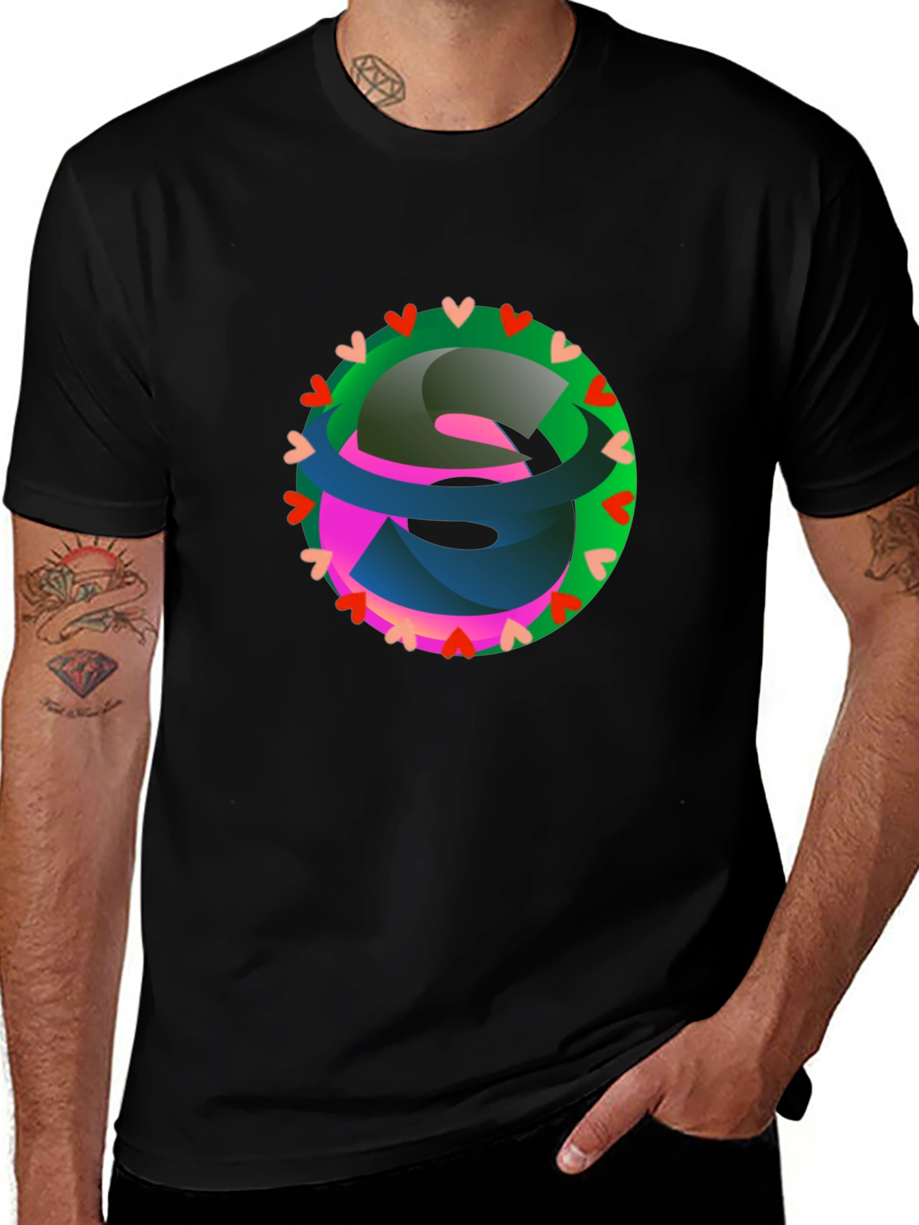 Abstract Heart Circle Graphic Black T-Shirt