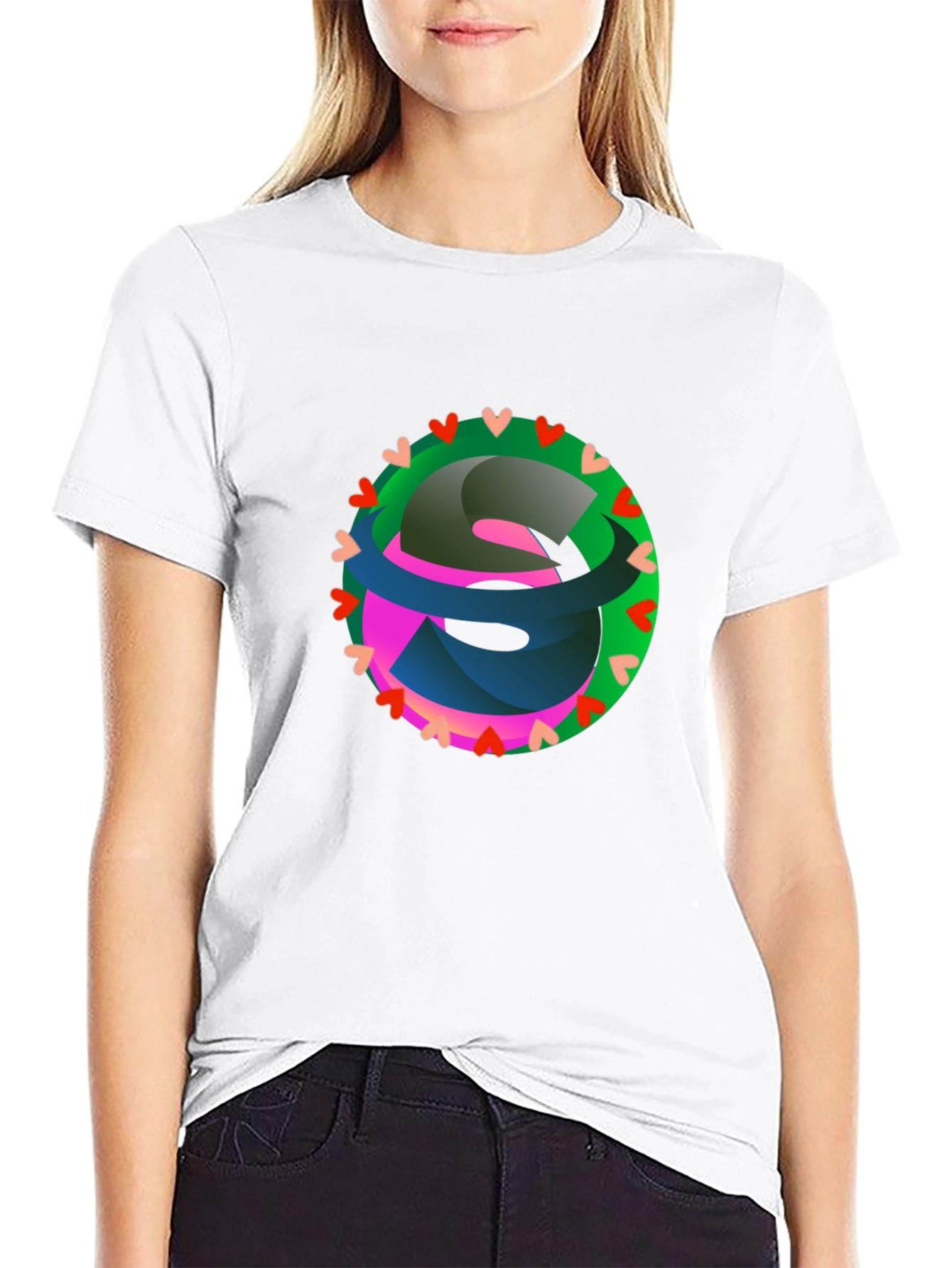 Abstract Heart Circle Graphic Black T-Shirt