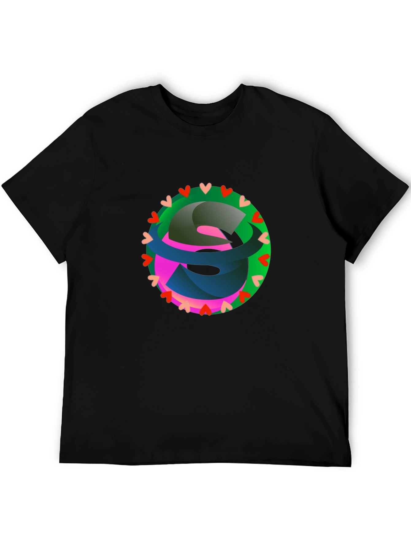 Abstract Heart Circle Graphic Black T-Shirt