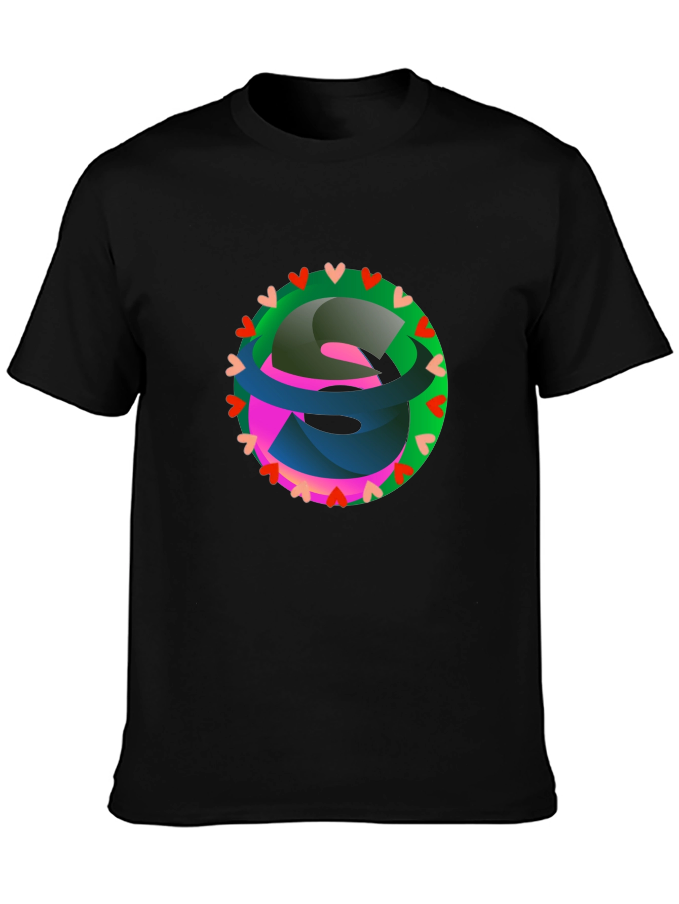 Abstract Heart Circle Graphic Black T-Shirt