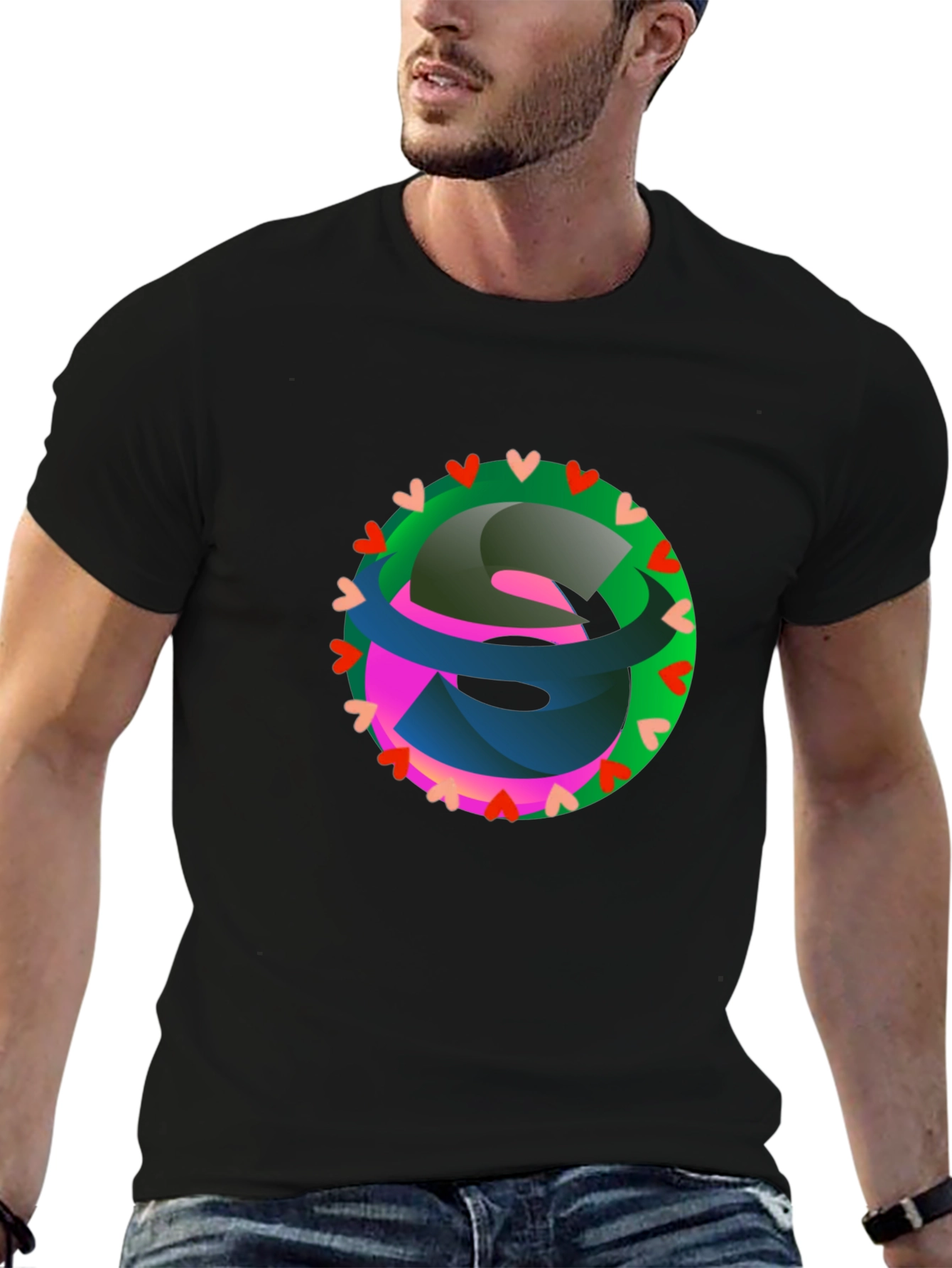 Abstract Heart Circle Graphic Black T-Shirt