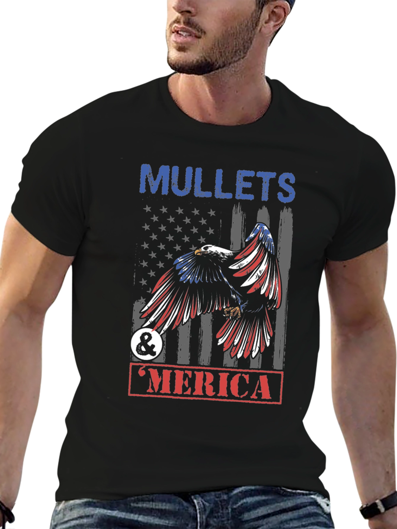 Mullets & Merica Patriotic Eagle Graphic Tee