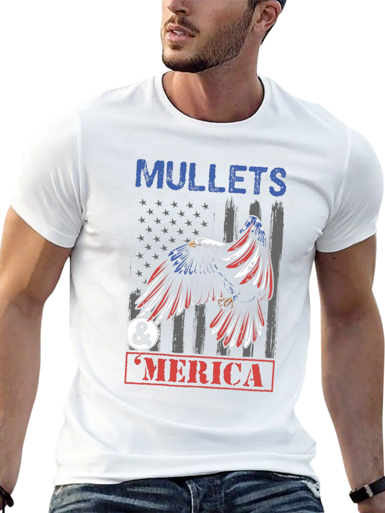 Mullets & Merica Patriotic Eagle Graphic Tee