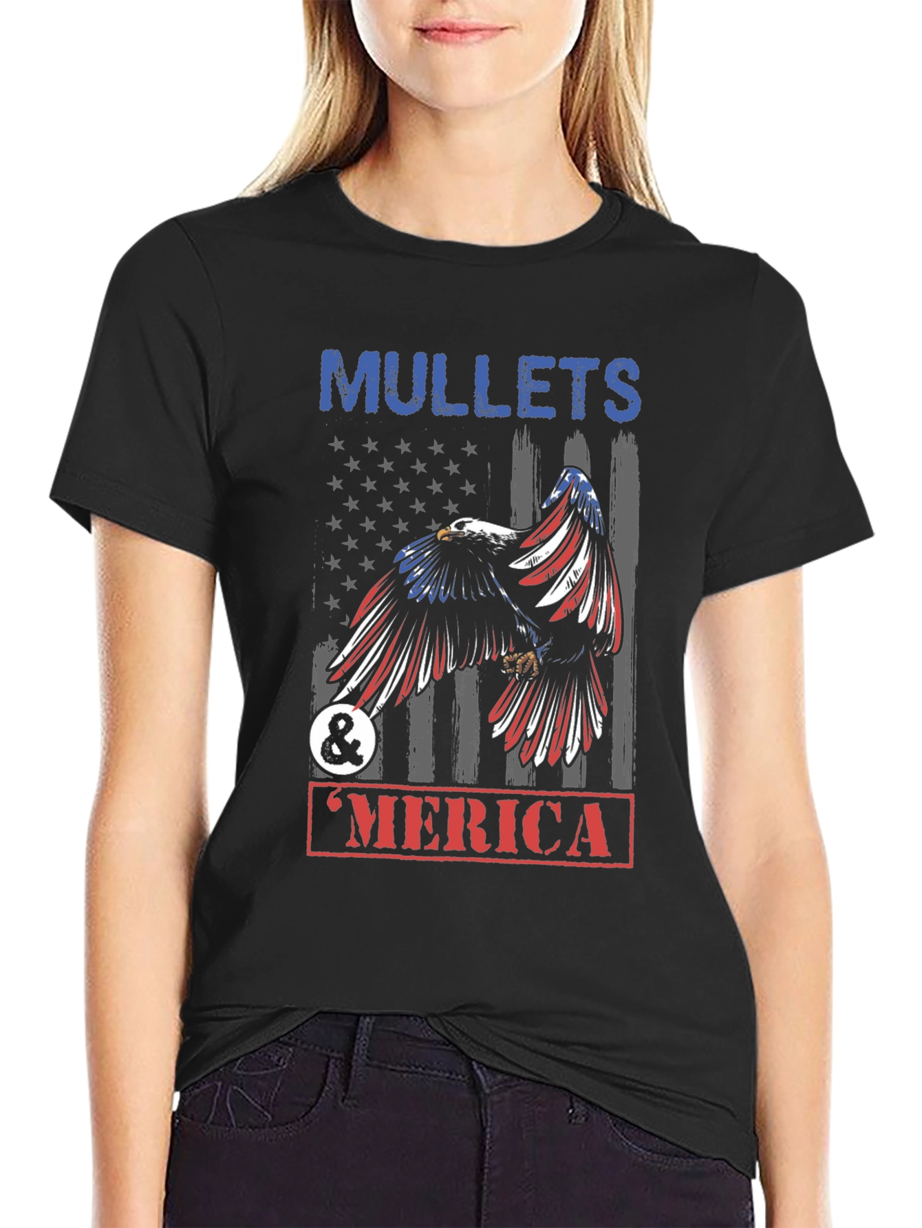 Mullets & Merica Patriotic Eagle Graphic Tee