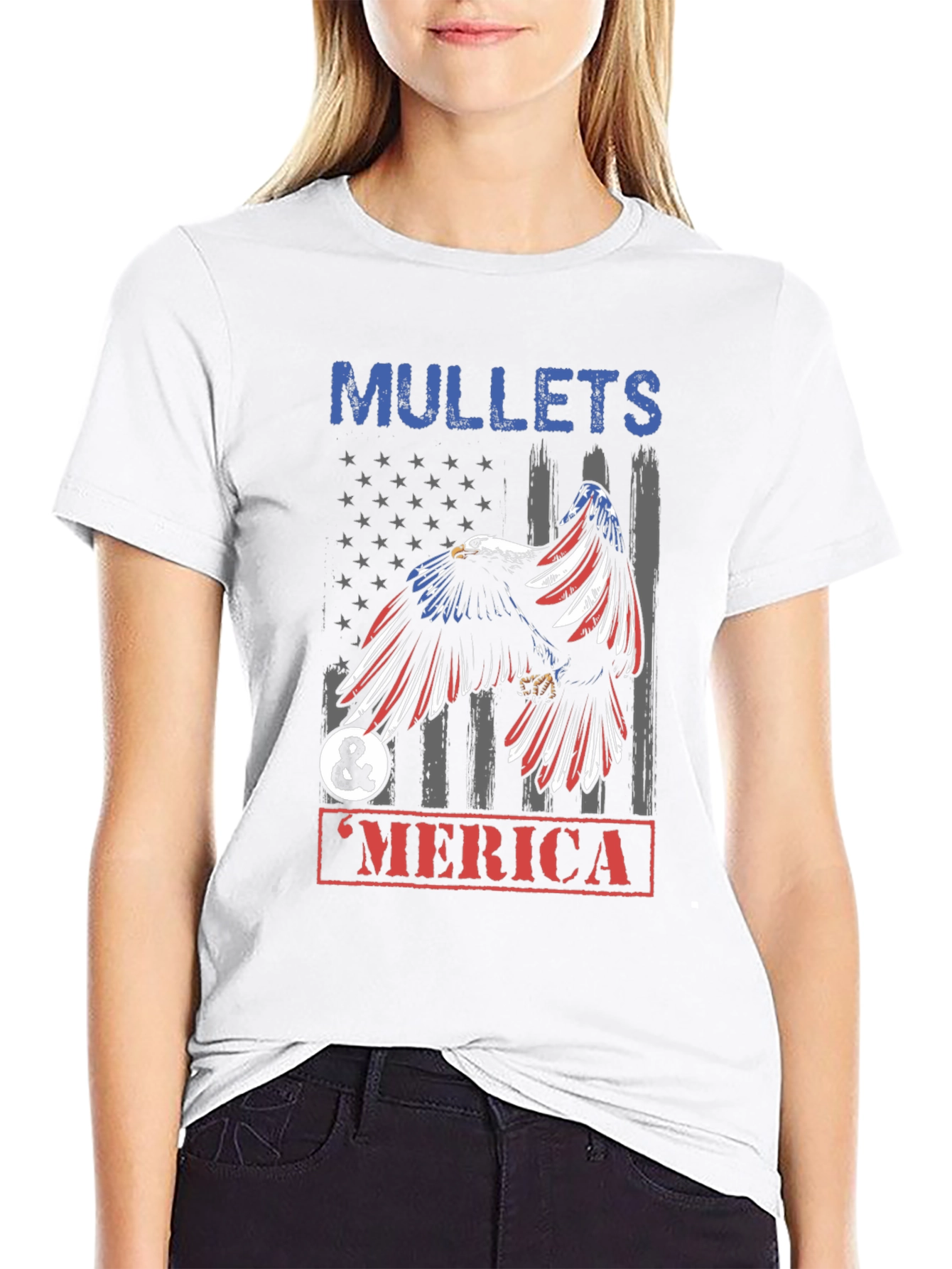 Mullets & Merica Patriotic Eagle Graphic Tee