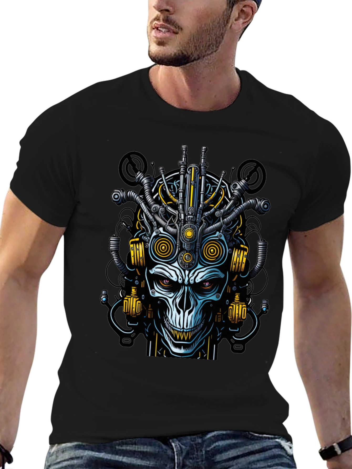 Steampunk Skull Graphic Tee - Mens Black T-Shirt