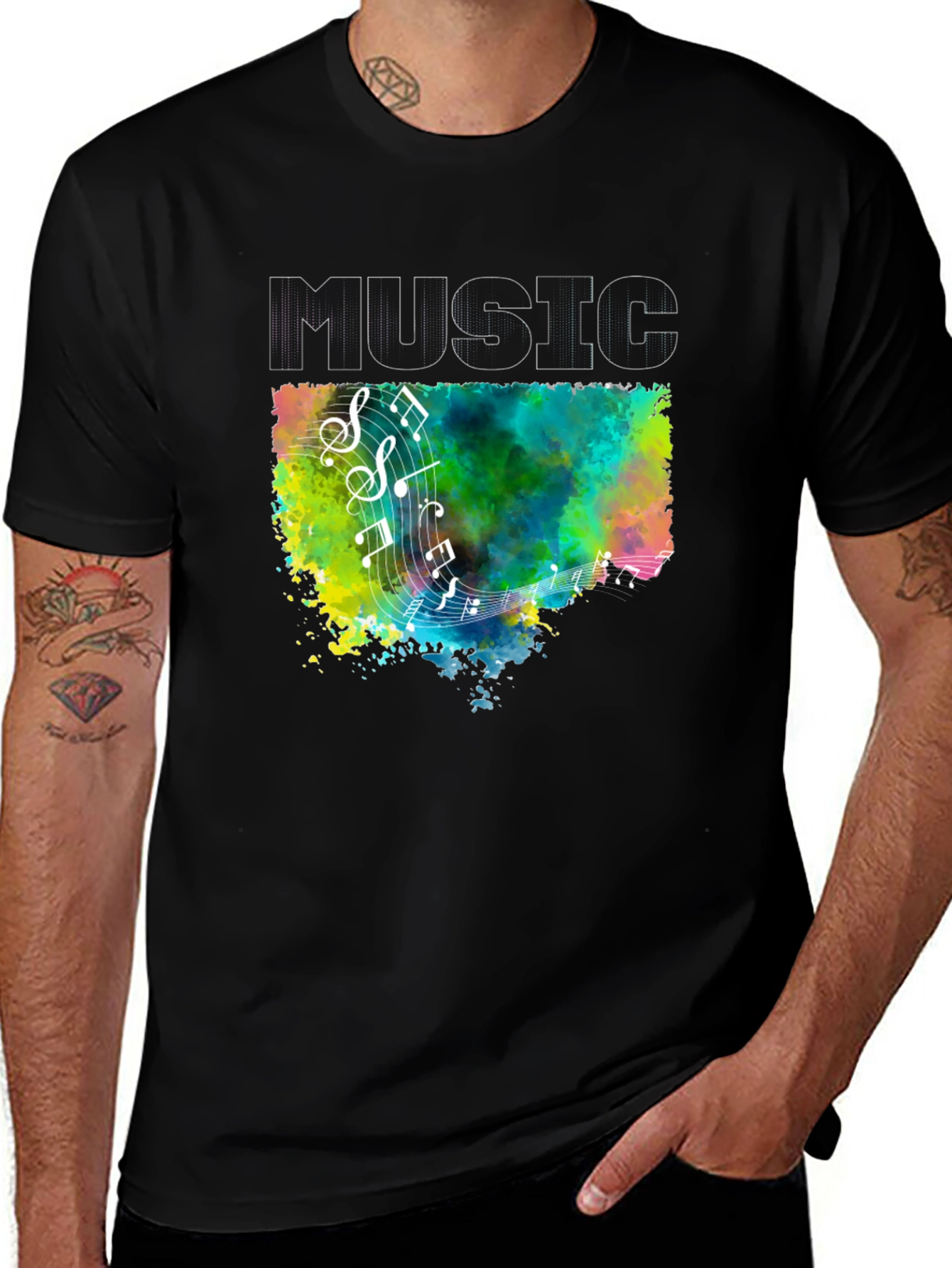 Music Notes Graphic Black T-Shirt