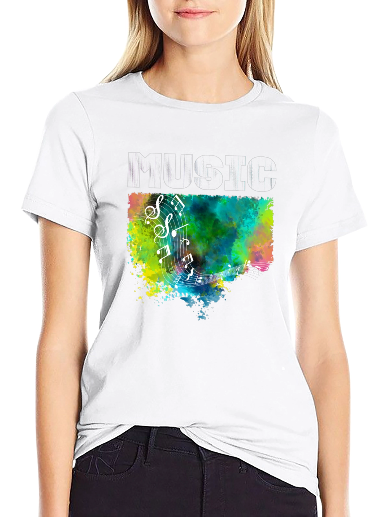 Music Notes Graphic Black T-Shirt