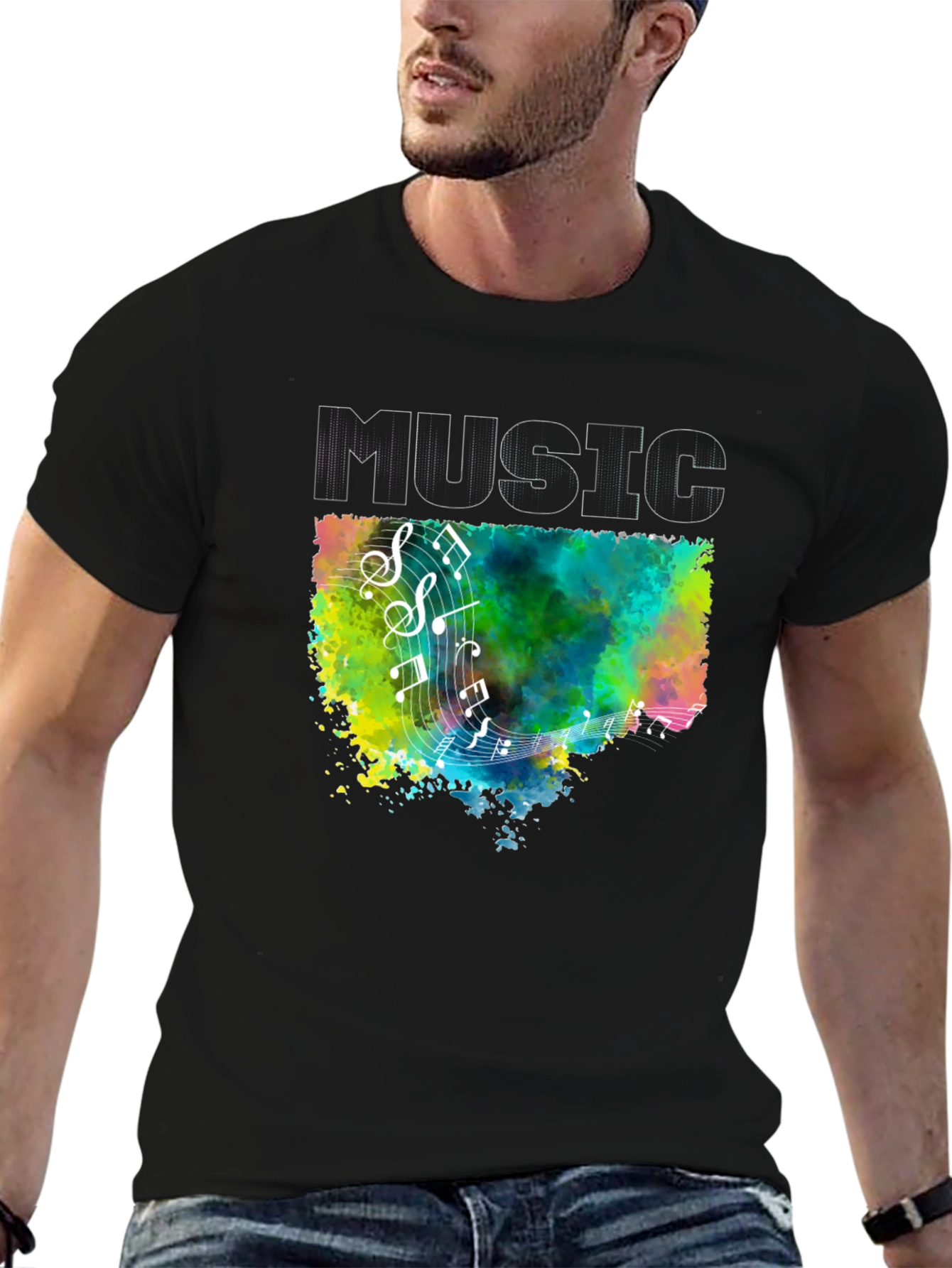 Music Notes Graphic Black T-Shirt