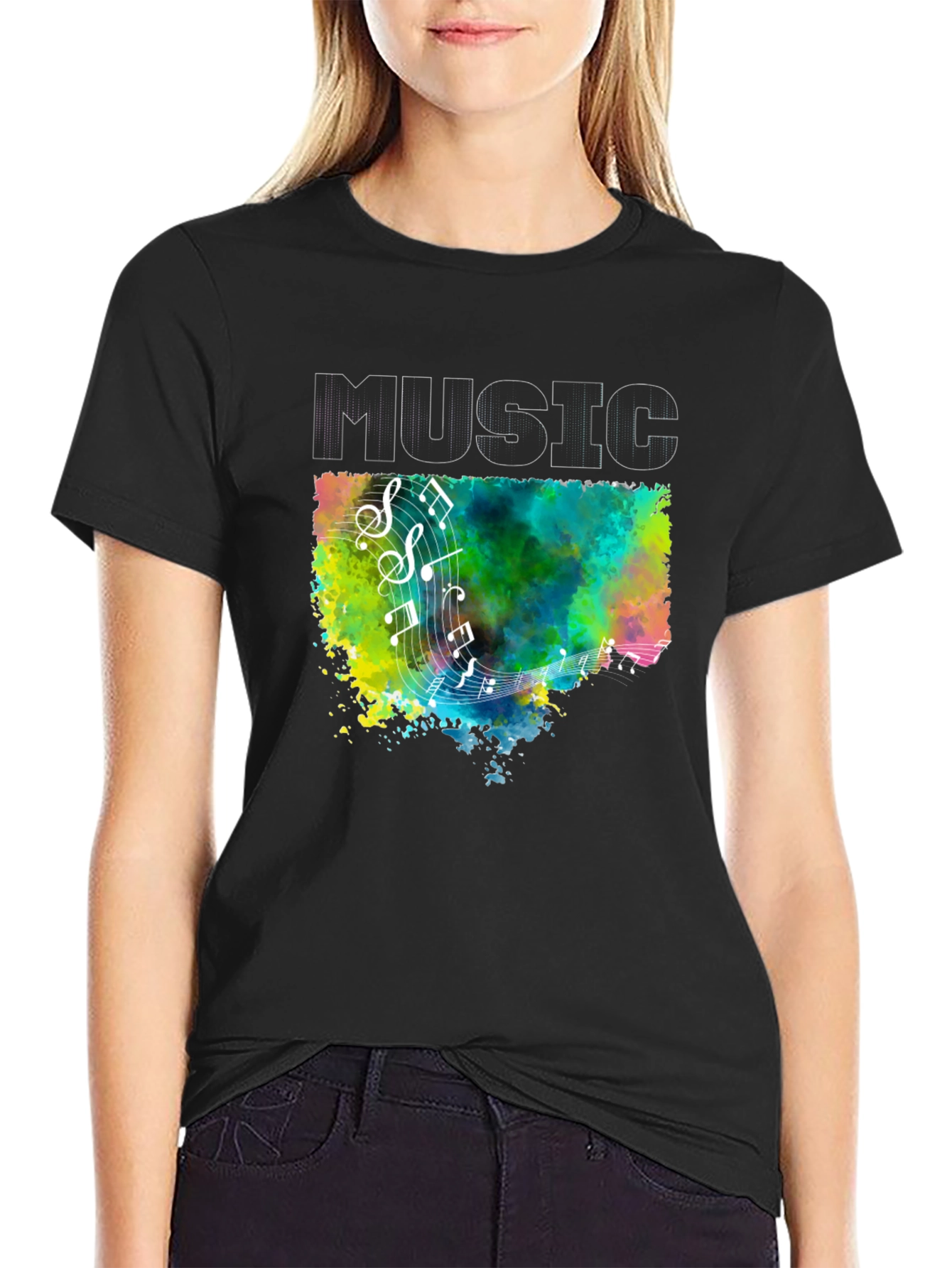 Music Notes Graphic Black T-Shirt
