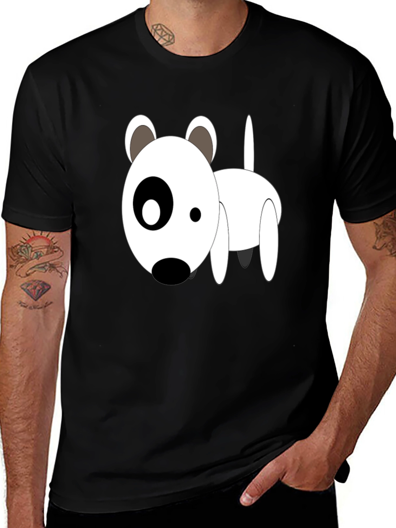 Cartoon Dog Graphic T-Shirt - Black