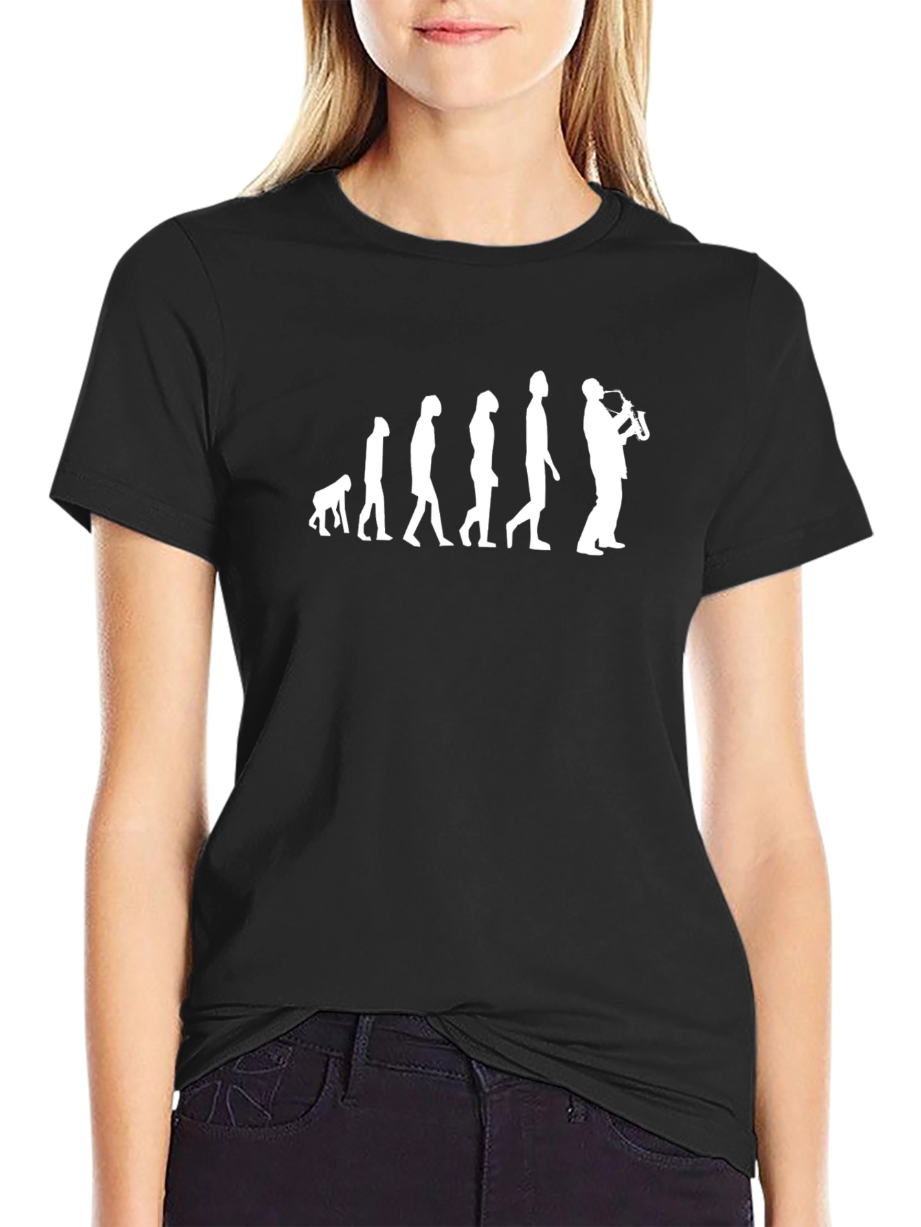 Evolution of Saxophone Player Black T-Shirt