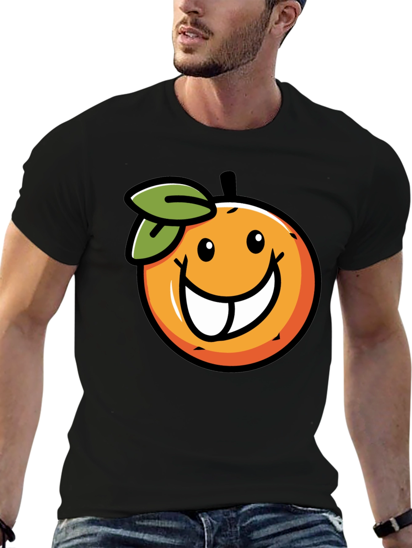 Funny Orange Face Graphic Print T-Shirt