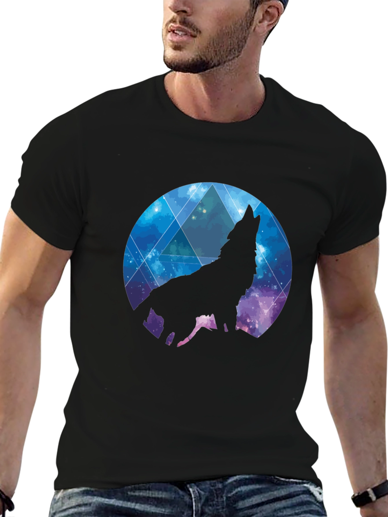 Wolf Galaxy T-Shirt - Black Cotton Tee