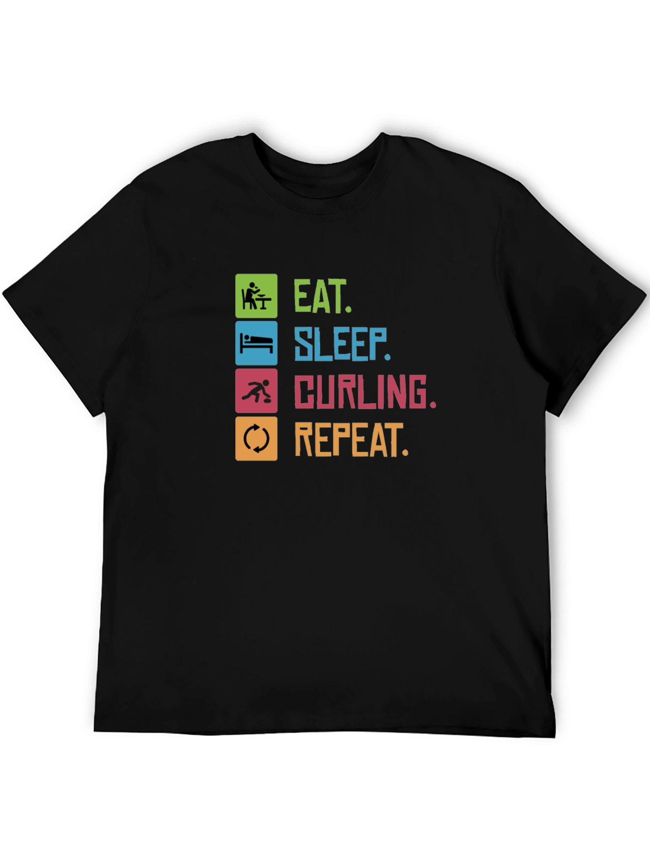 Eat Sleep Curling Repeat T-Shirt Funny Sports Tee