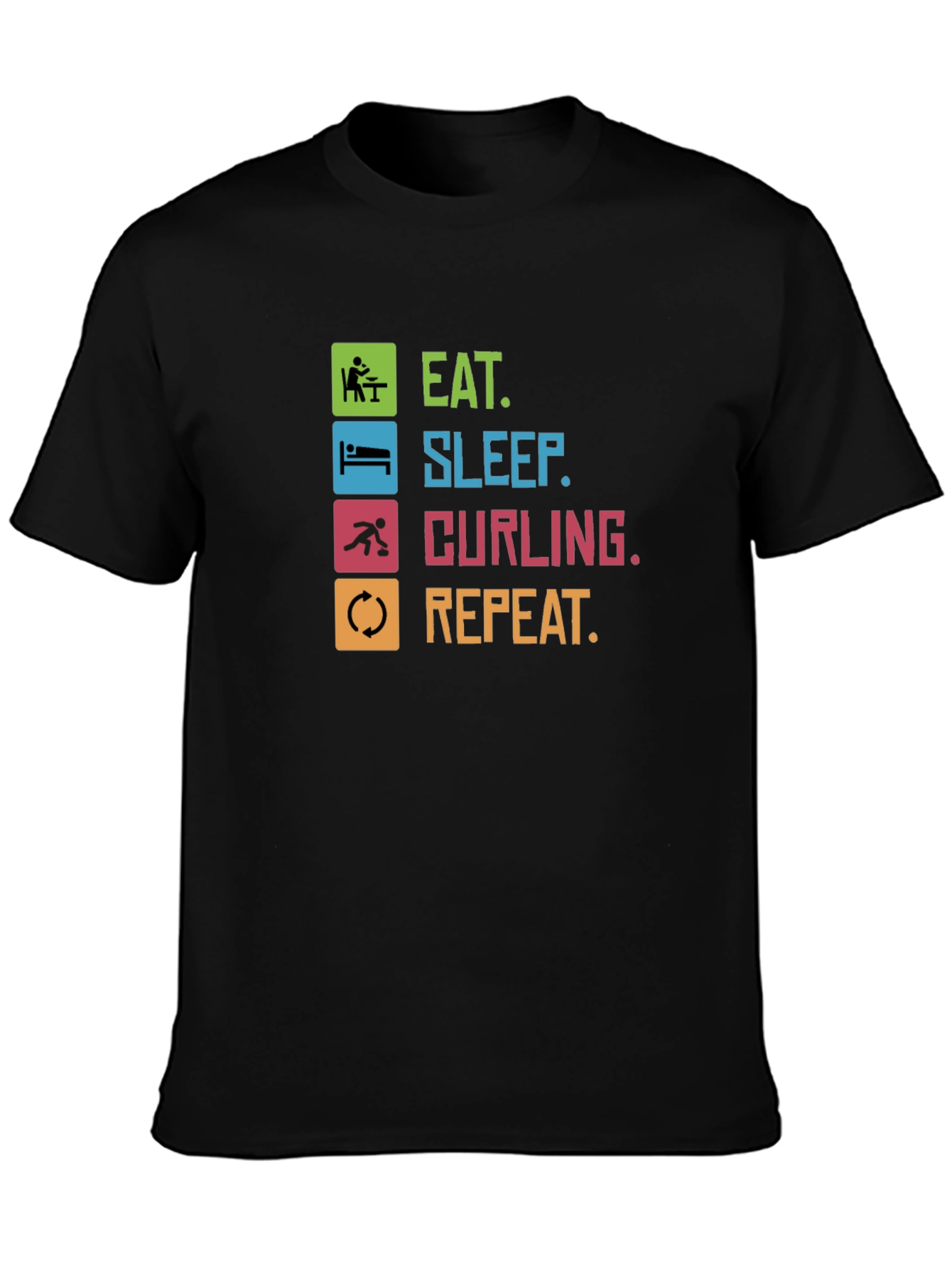 Eat Sleep Curling Repeat T-Shirt Funny Sports Tee