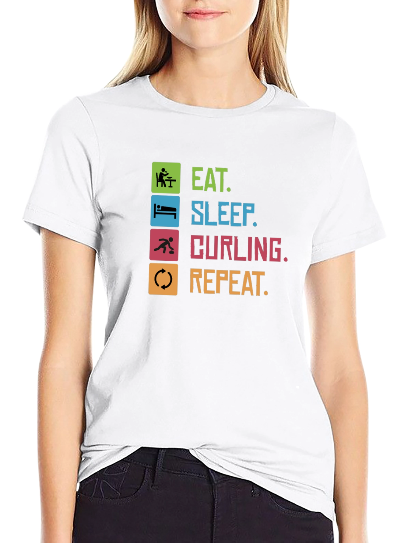 Eat Sleep Curling Repeat T-Shirt Funny Sports Tee