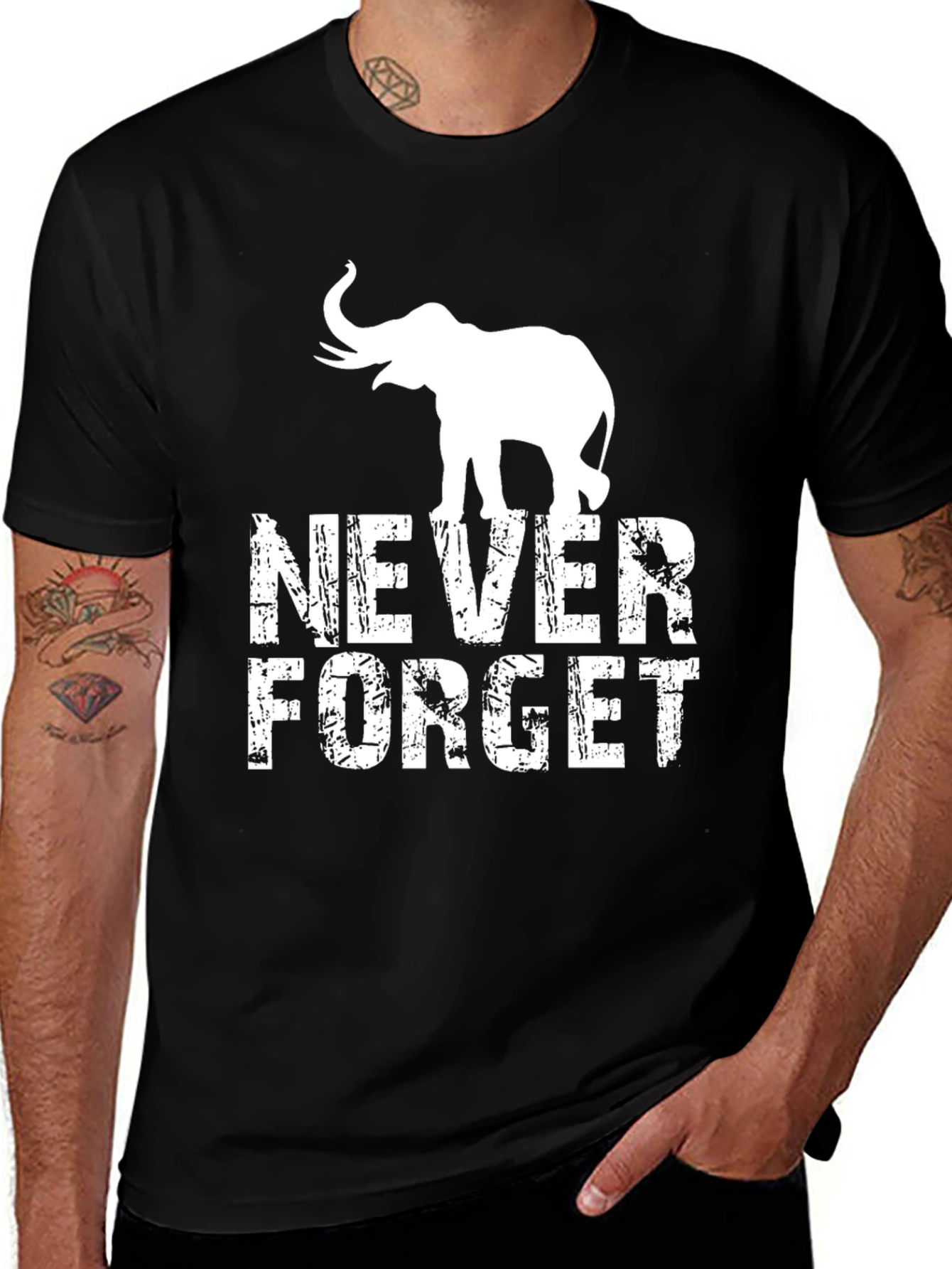 Never Forget Elephant Graphic Tee - Black T-Shirt